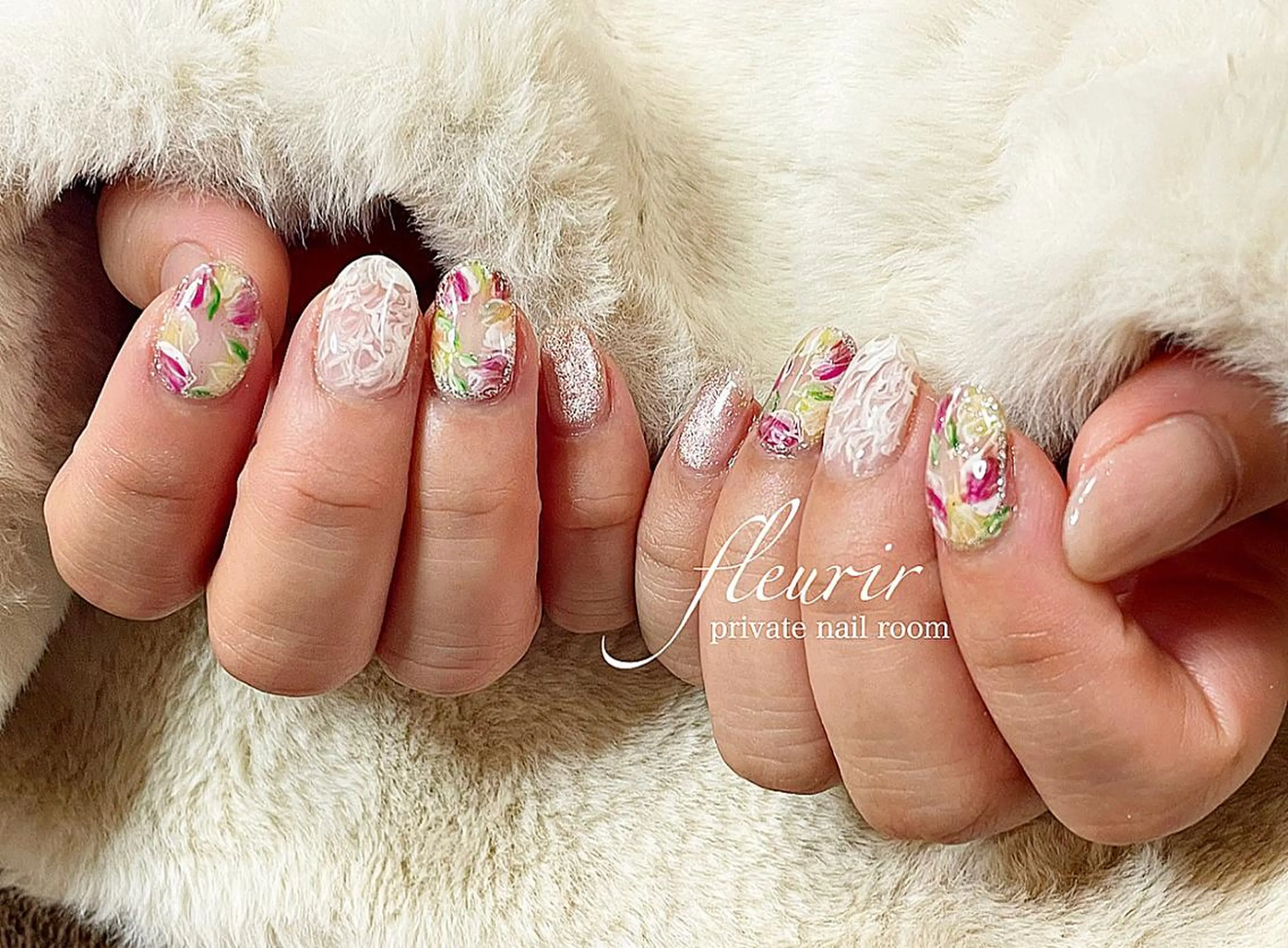 ネイル アートネイル フラワーネイル ラメ(グリッター) シルバー フルリール 【プライベートサロンのネイルデザイン