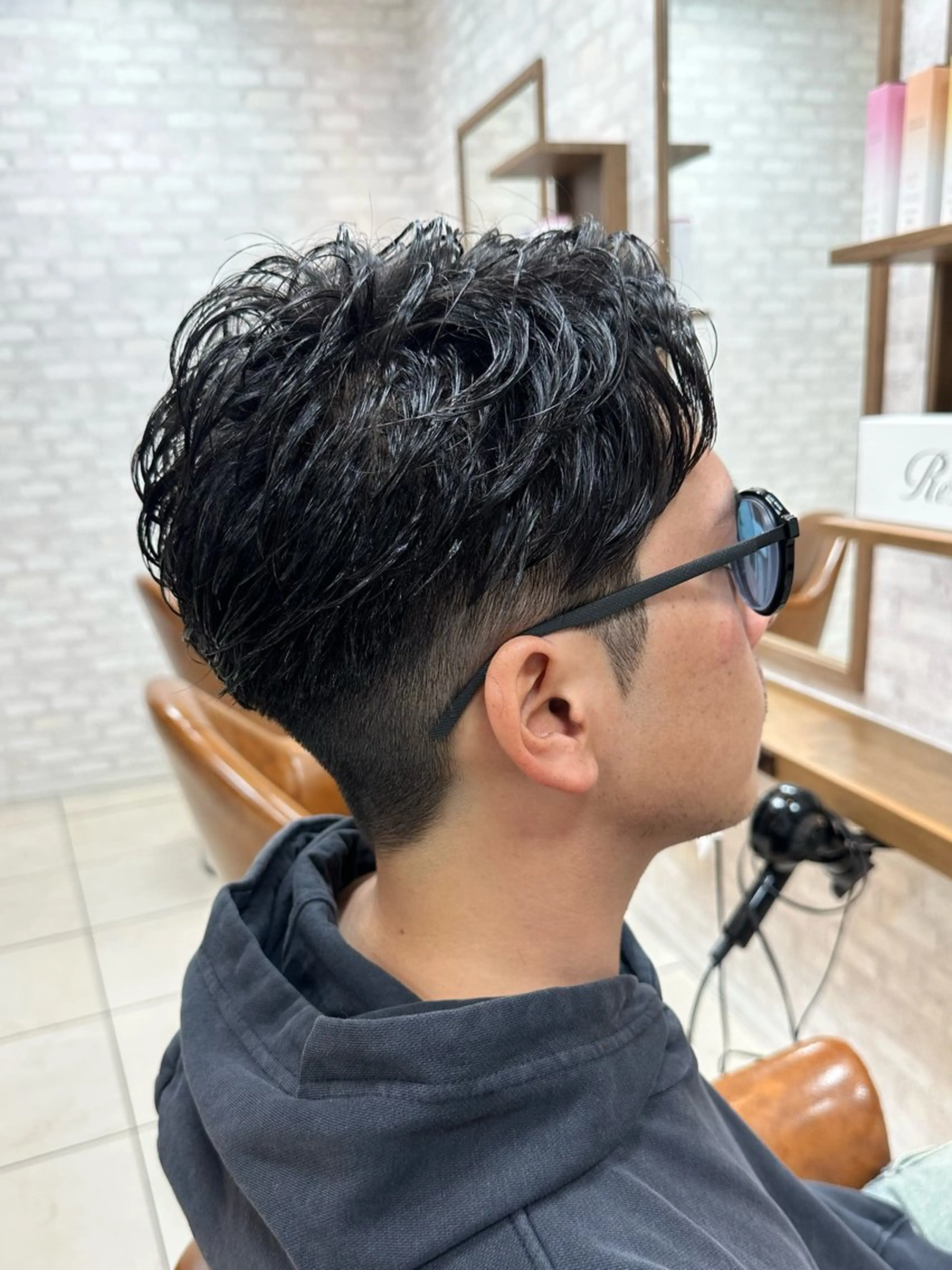 ショート パーマ メンズ カット 髪質改善/ブラック ヘア/リンのヘアスタイル