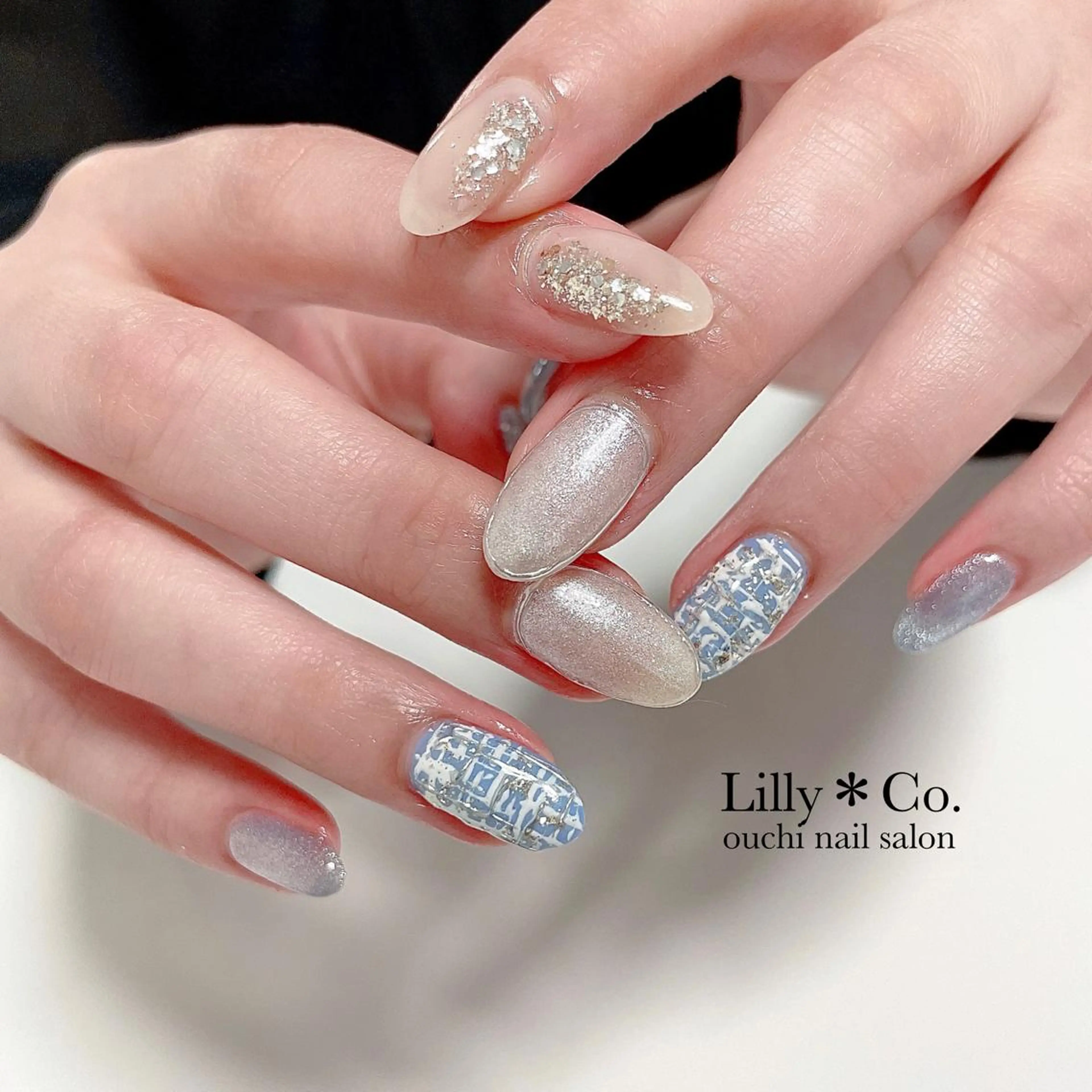 ネイル ブルー ツイードネイル ハンドネイル ハンドケア Lilly Co.のネイルデザイン