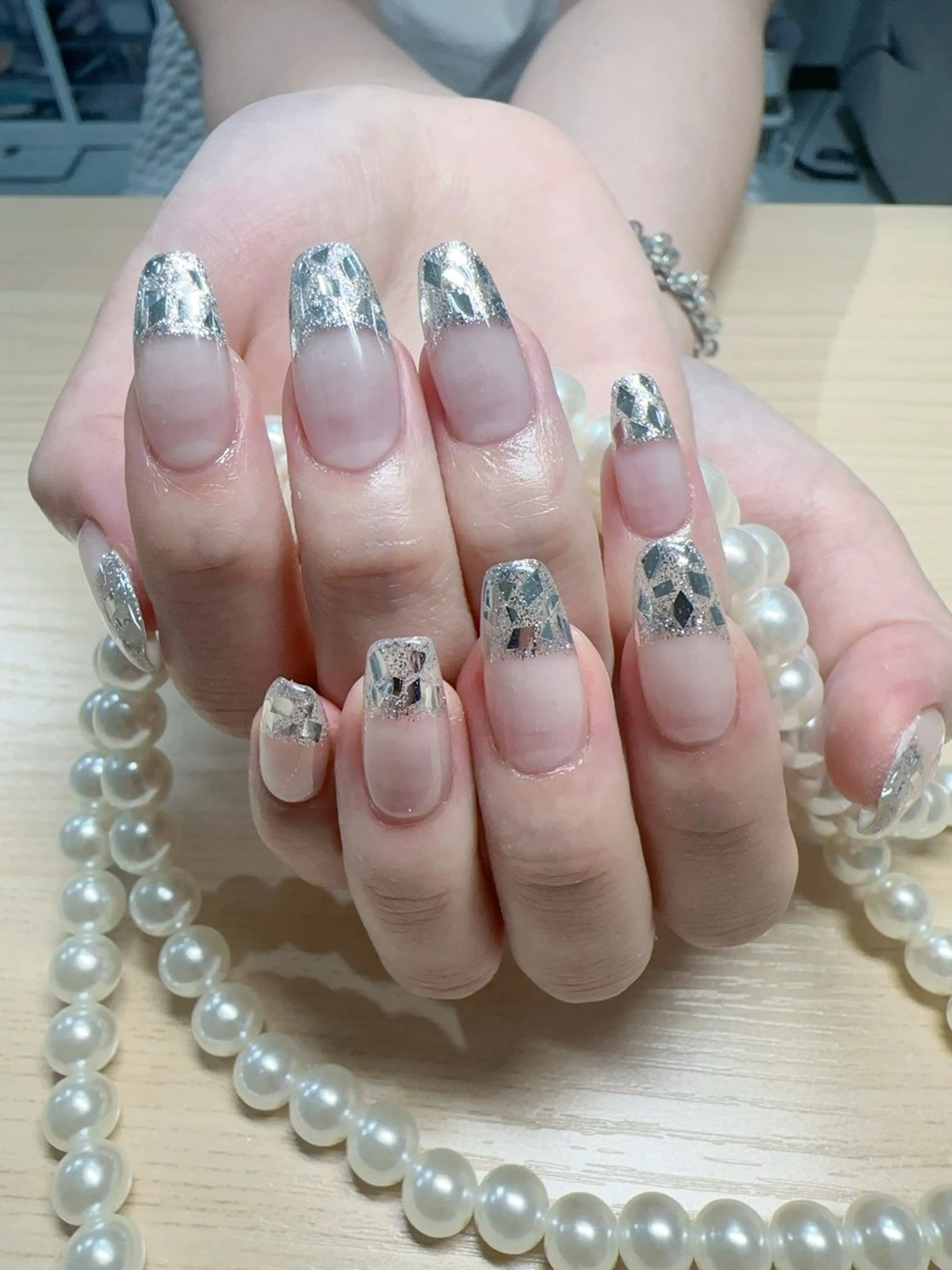 ネイル フレンチネイル ガラスフレンチ ハンドネイル MO MO🐻のネイルデザイン