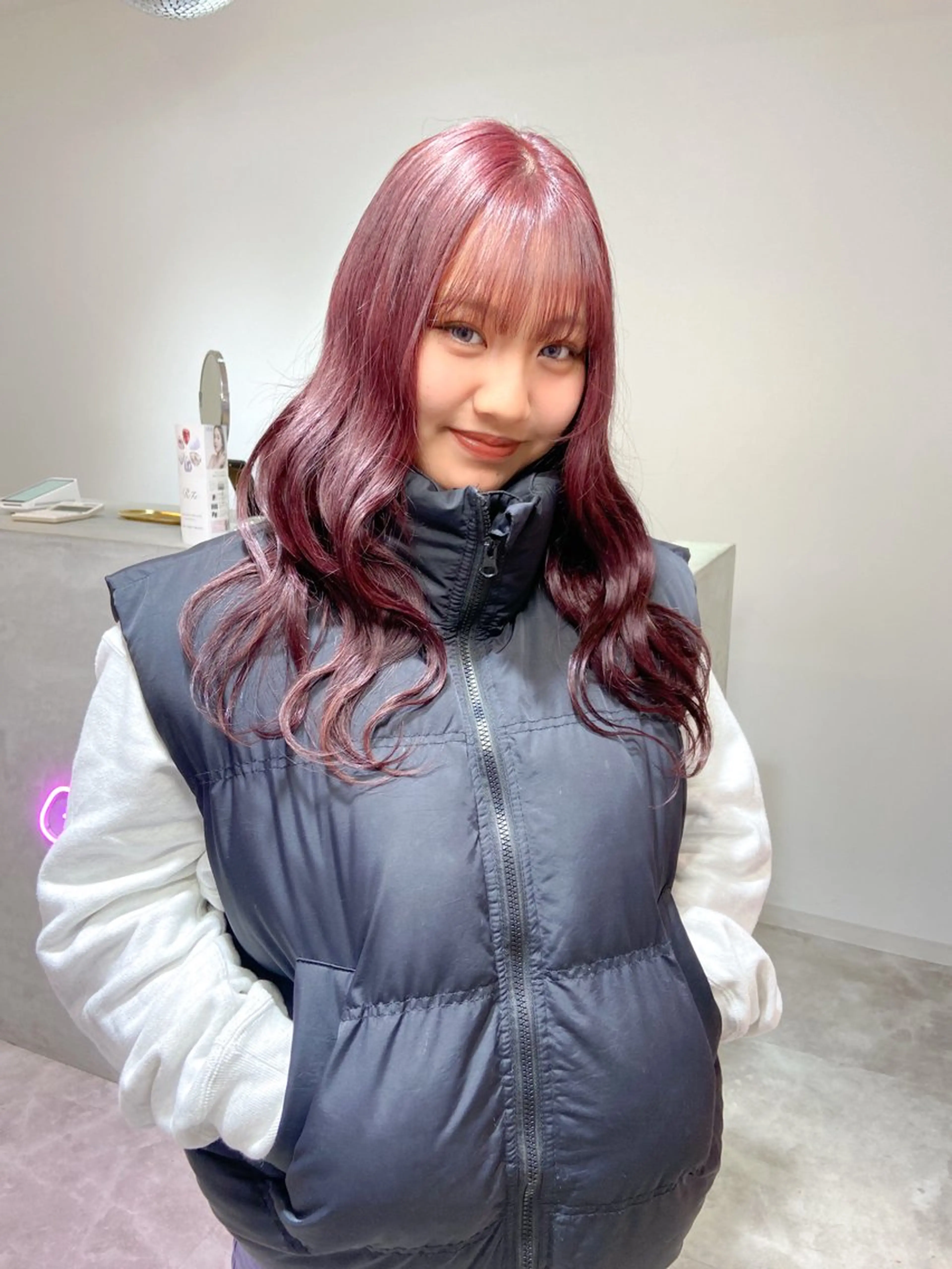 セミロング カラー ブリーチ ボルドーカラー ラベンダーカラー ピンクカラー ピンクラベンダー 🌼memoto 東三国店🌼のマツエク・マツパデザイン