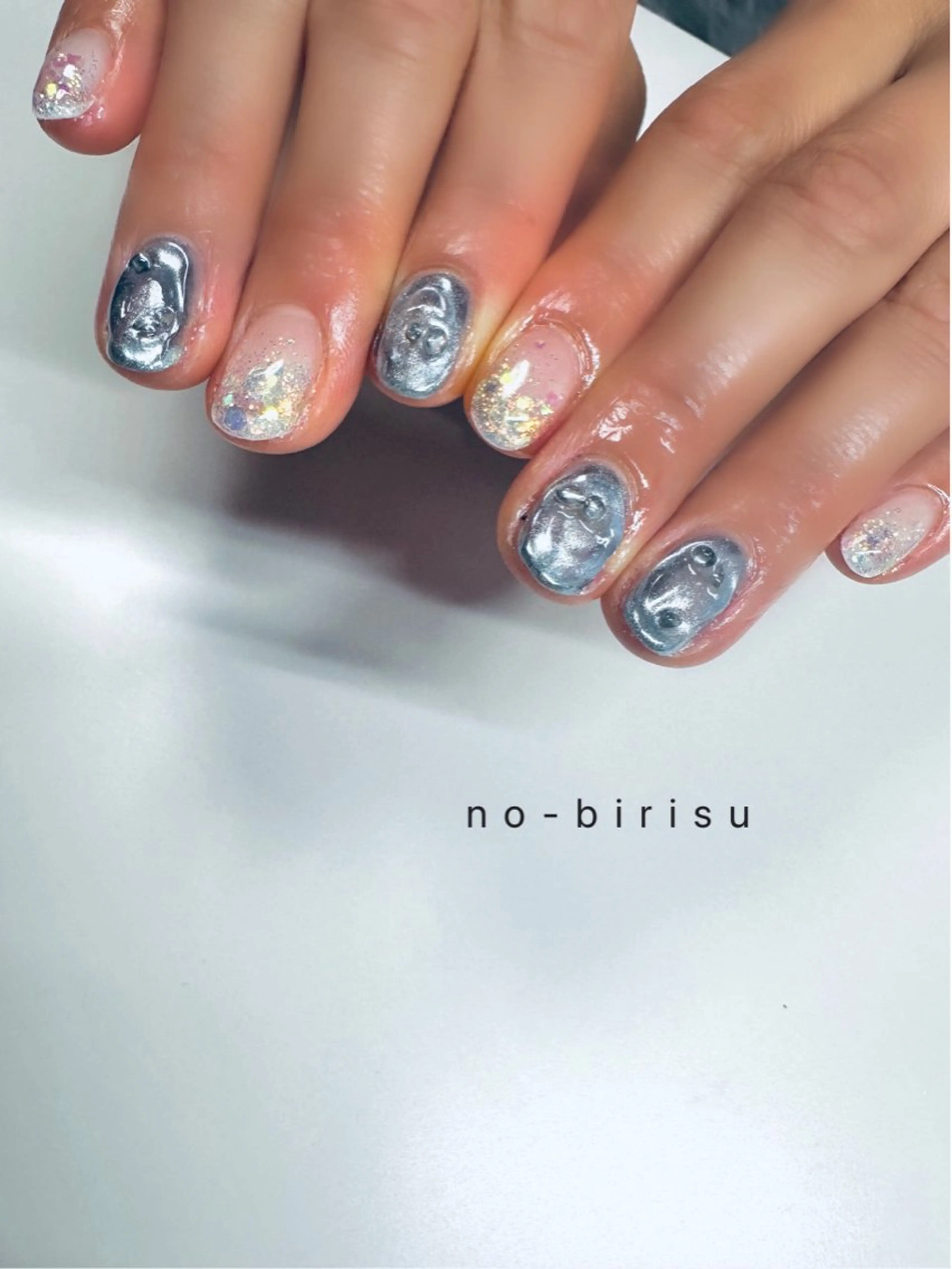 ネイル フレンチネイル ラメ(グリッター) ラメグラデーション ワンカラーネイル ハンドネイル no-birisu nailのネイルデザイン