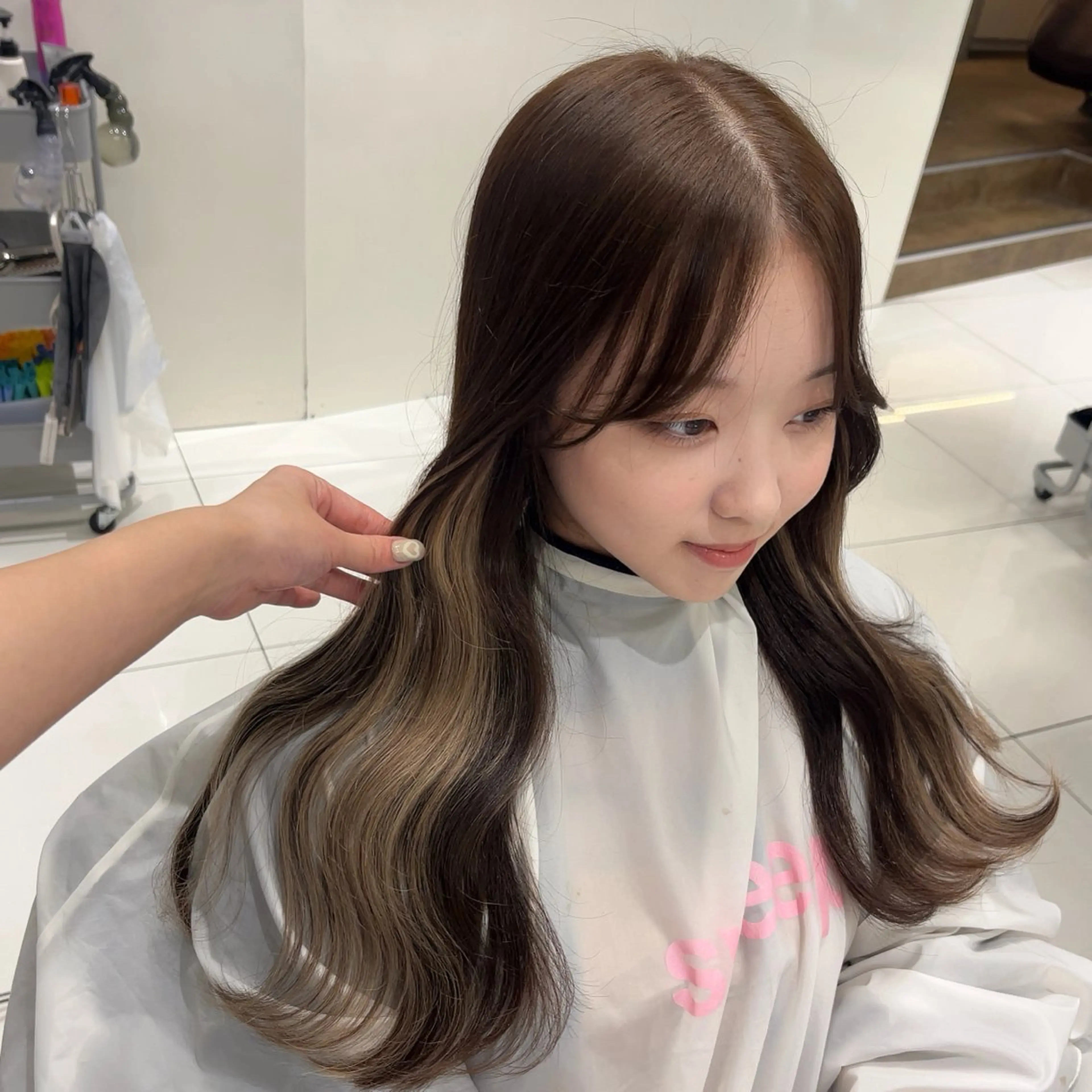 ロング シールエクステ エクステ エクステ りおな/エクステ /ミルクティーカラーのヘアスタイル