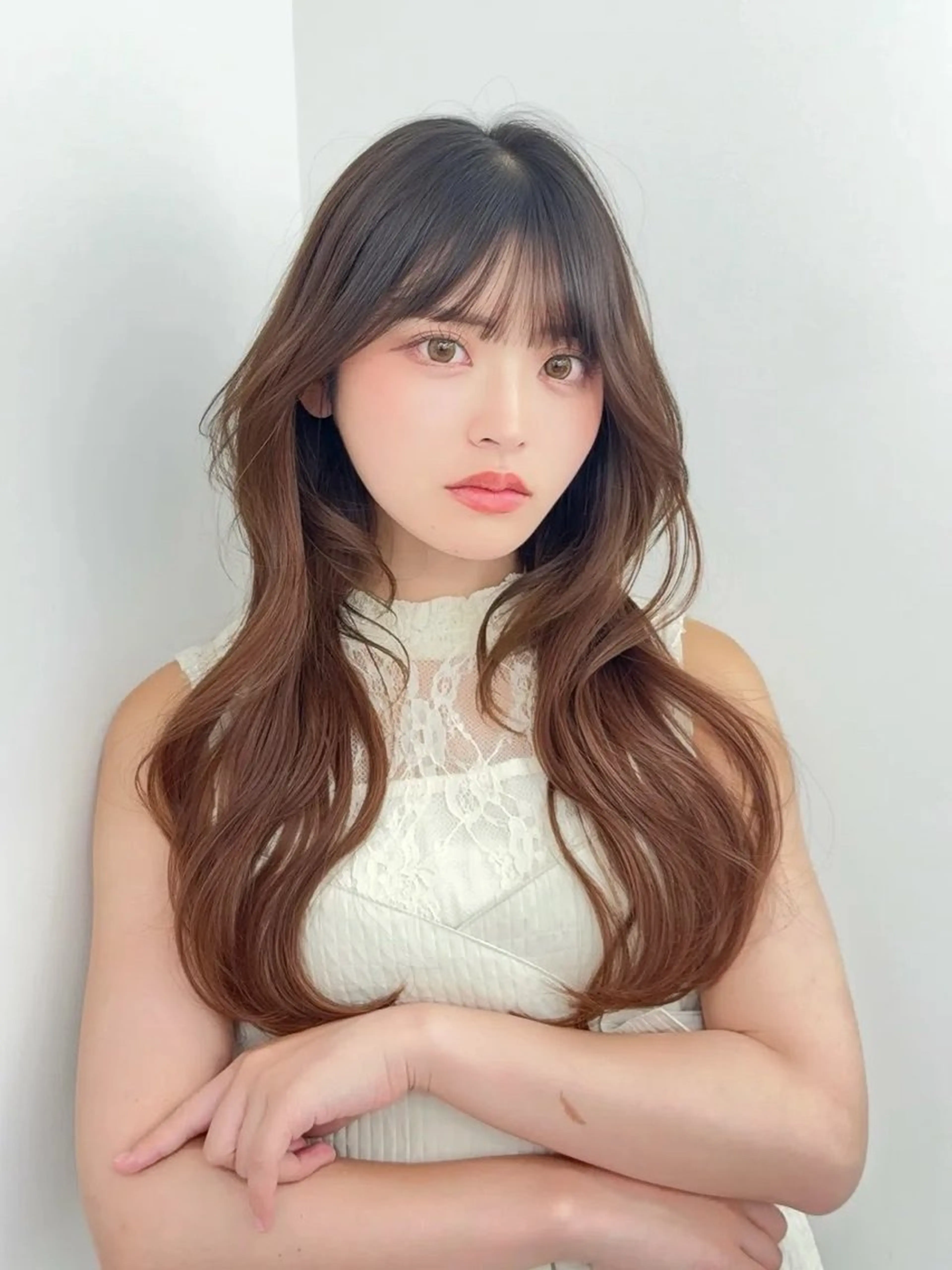 ロング カラー 小顔カット カット ヘアカラー トリートメント 韓国ヘア/レイヤー/ 顔まわり足立遥奈のヘアスタイル