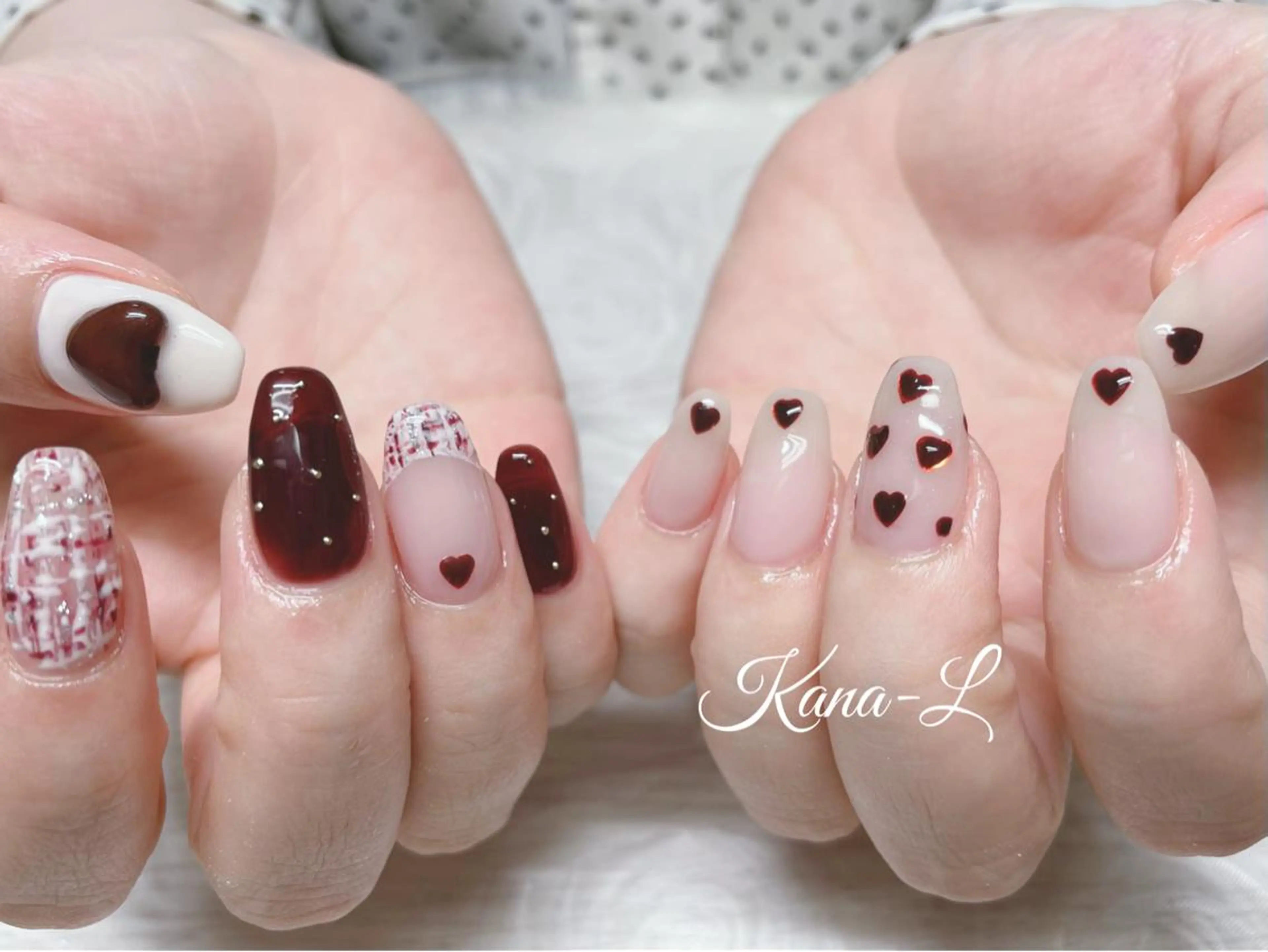 カラー ネイル ジェルネイル ハート パラジェル ツイードネイル 芦辺 香奈のネイルデザイン