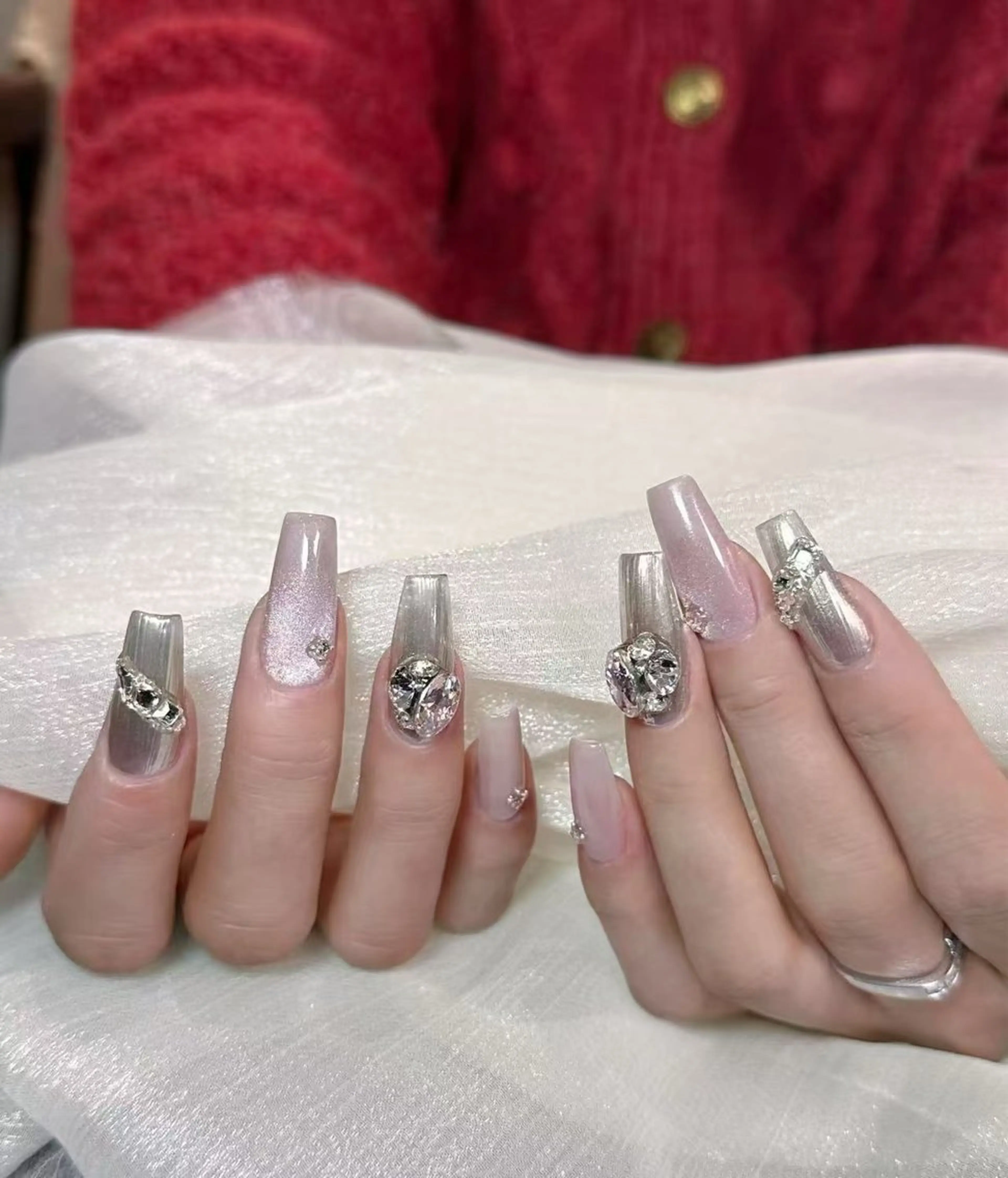 ネイル フラワーネイル フレンチネイル ジェルネイル ガラスフレンチ ハート ハンドネイル BabyYouMi nailのネイルデザイン