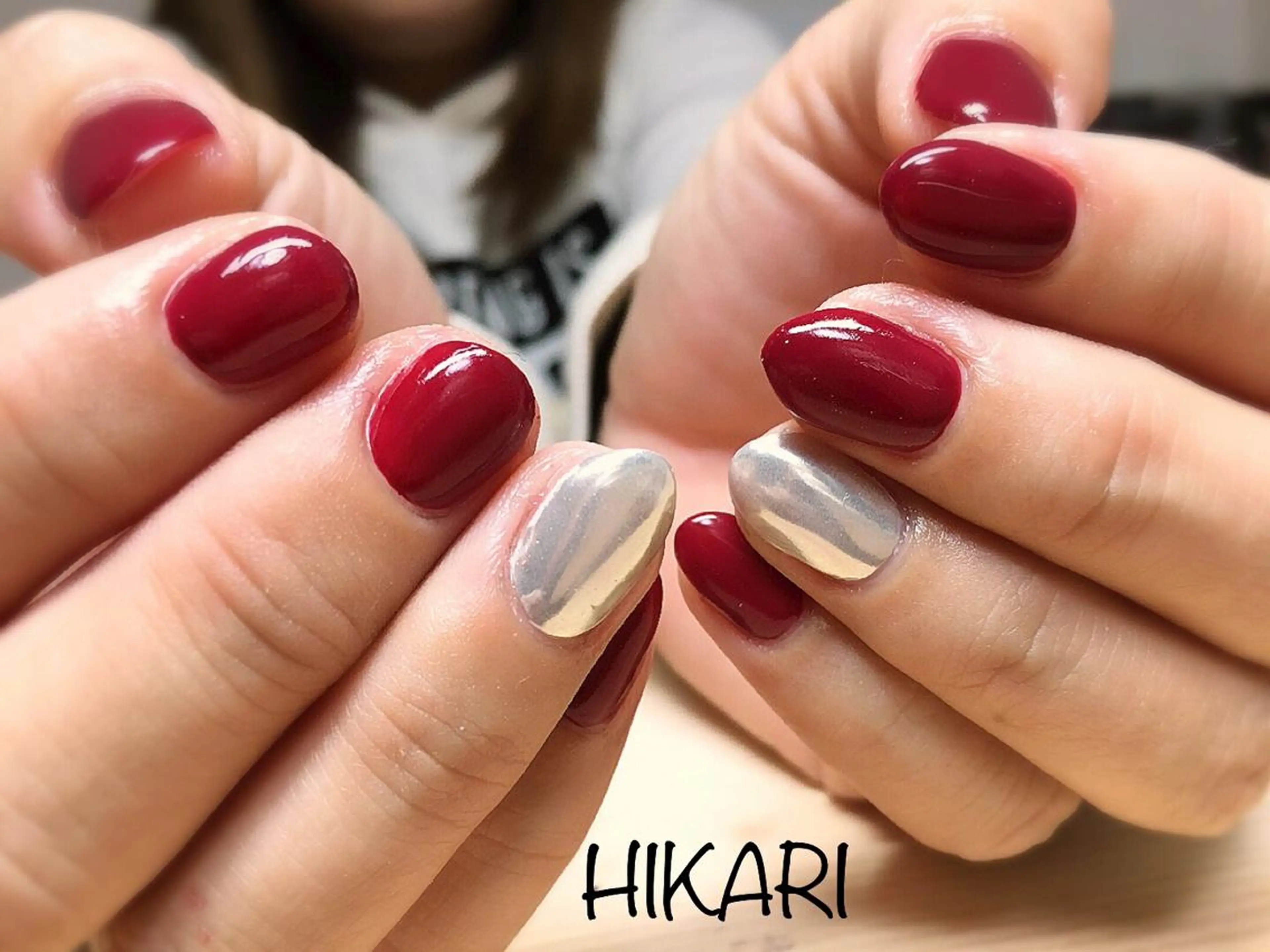 ネイル ボルドー ミラーネイル 赤色 CULU -LUのネイルデザイン