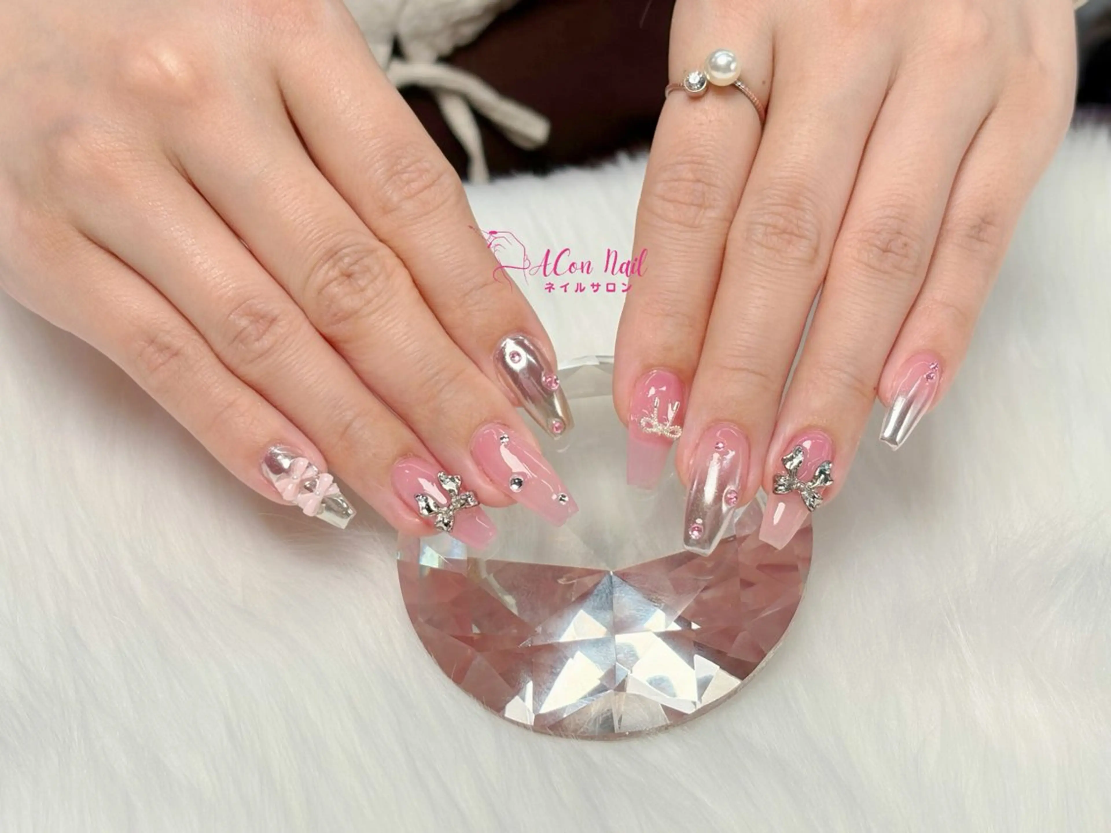 ネイル 桜ネイル 長さ出し フラワーネイル フレンチネイル ジェルネイル ハンドネイル AConNailSalon所属・ACon NailSalonのネイルデザイン