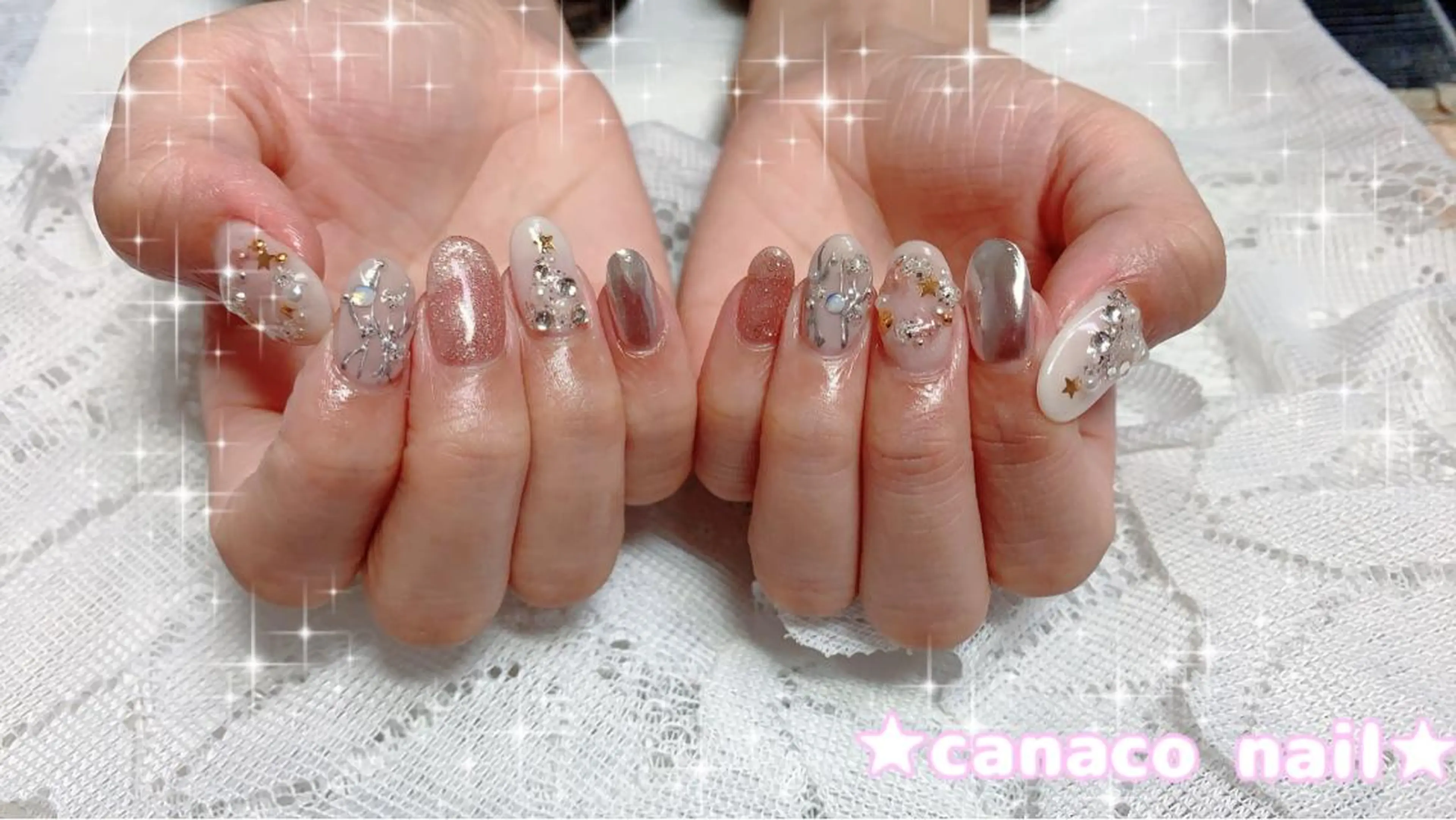 ネイル アートネイル ジェルネイル ゴージャス キラキラネイル パラジェル ハンドネイル ハンドケア Felice所属・ベテランネイル cnc nailのネイルデザイン