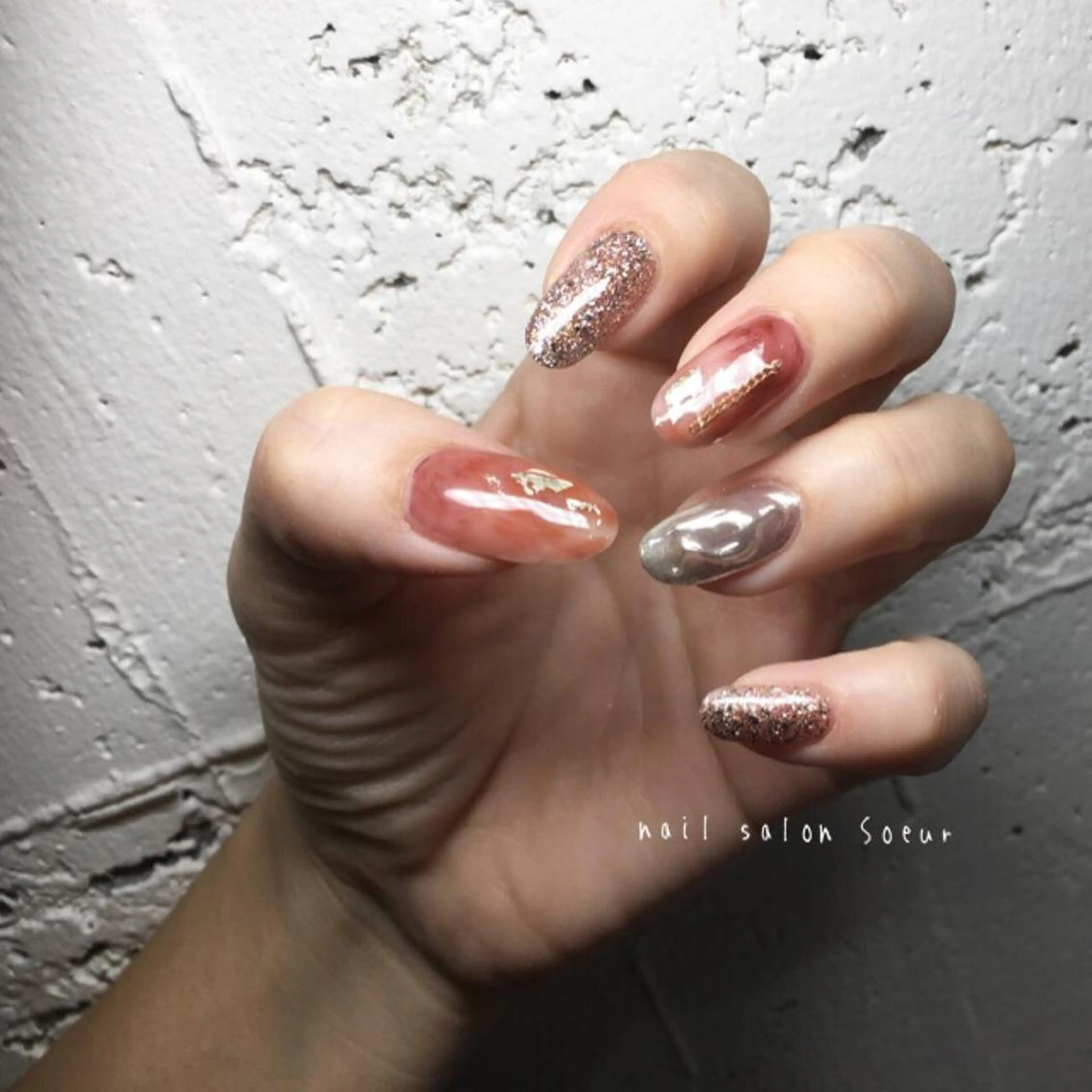 ネイル アートネイル 長さ出し ジェルネイル マットネイル ミラーネイル ハンドネイル nail salon Soeurのネイルデザイン