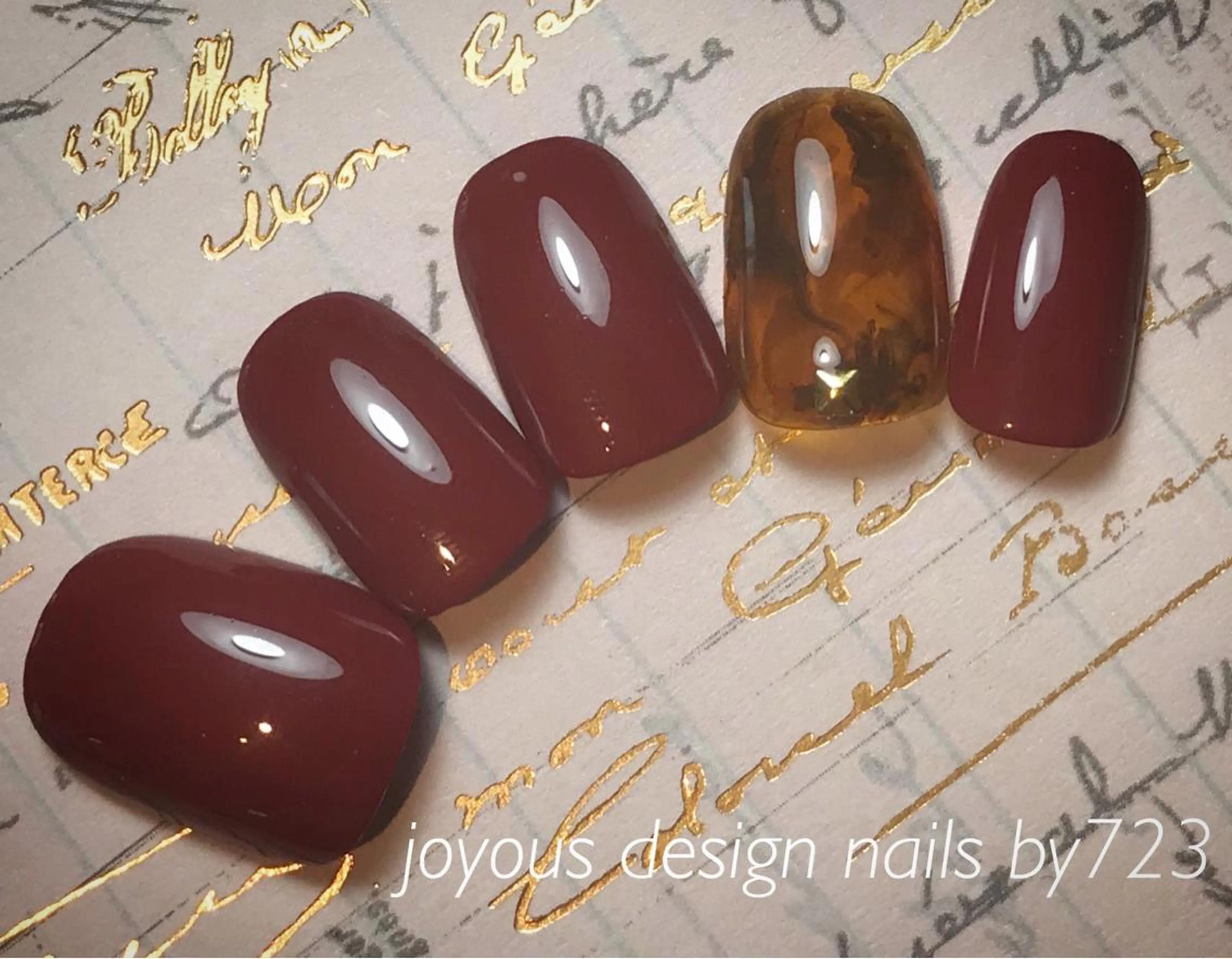 ネイル べっ甲ネイル ボルドー ハンドネイル jdn natsumiのネイルデザイン