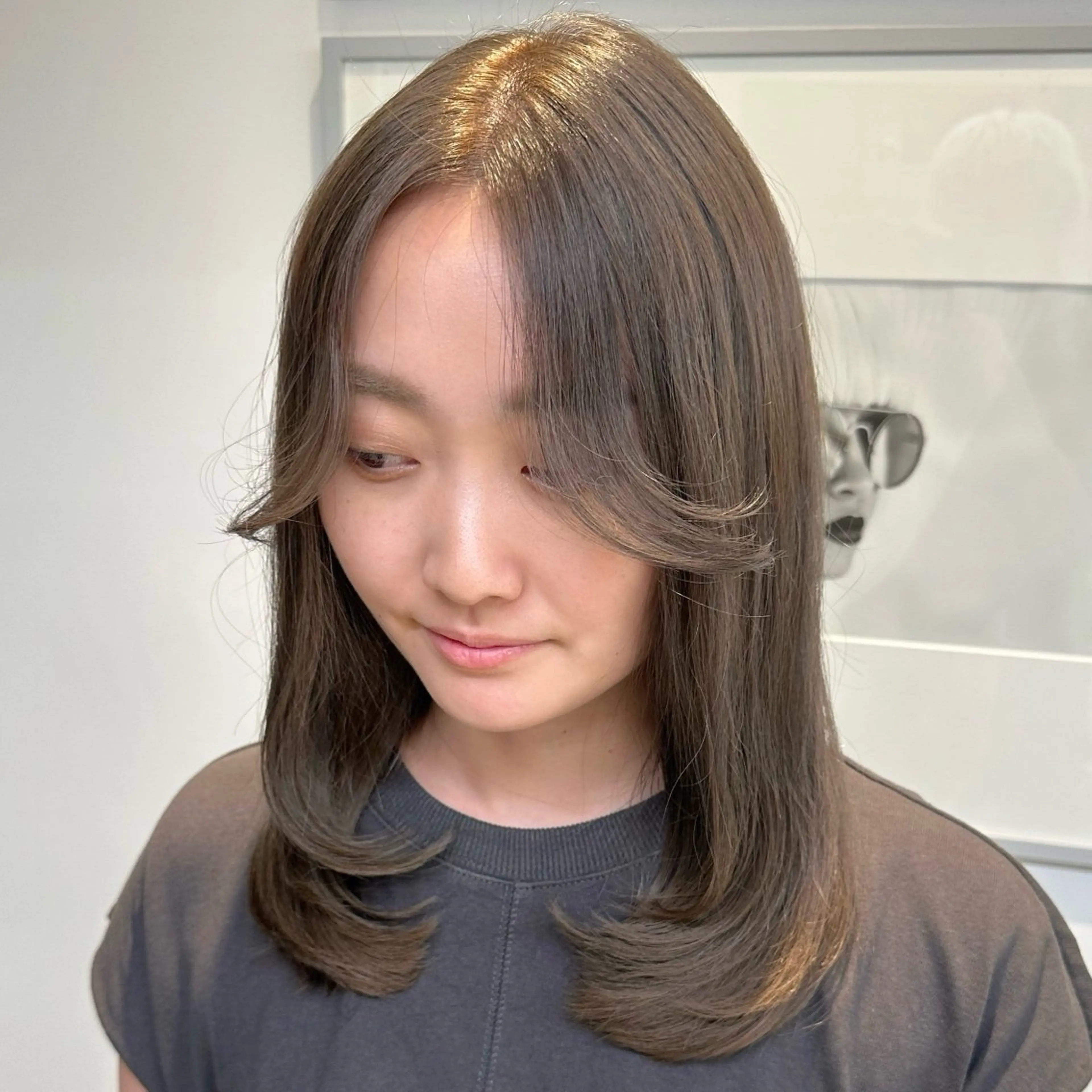 ミディアム カラー ヘアカラー トリートメント ヘッドスパ ヘアセット 地毛風/グレージュ よしだひろのじょうのヘアスタイル