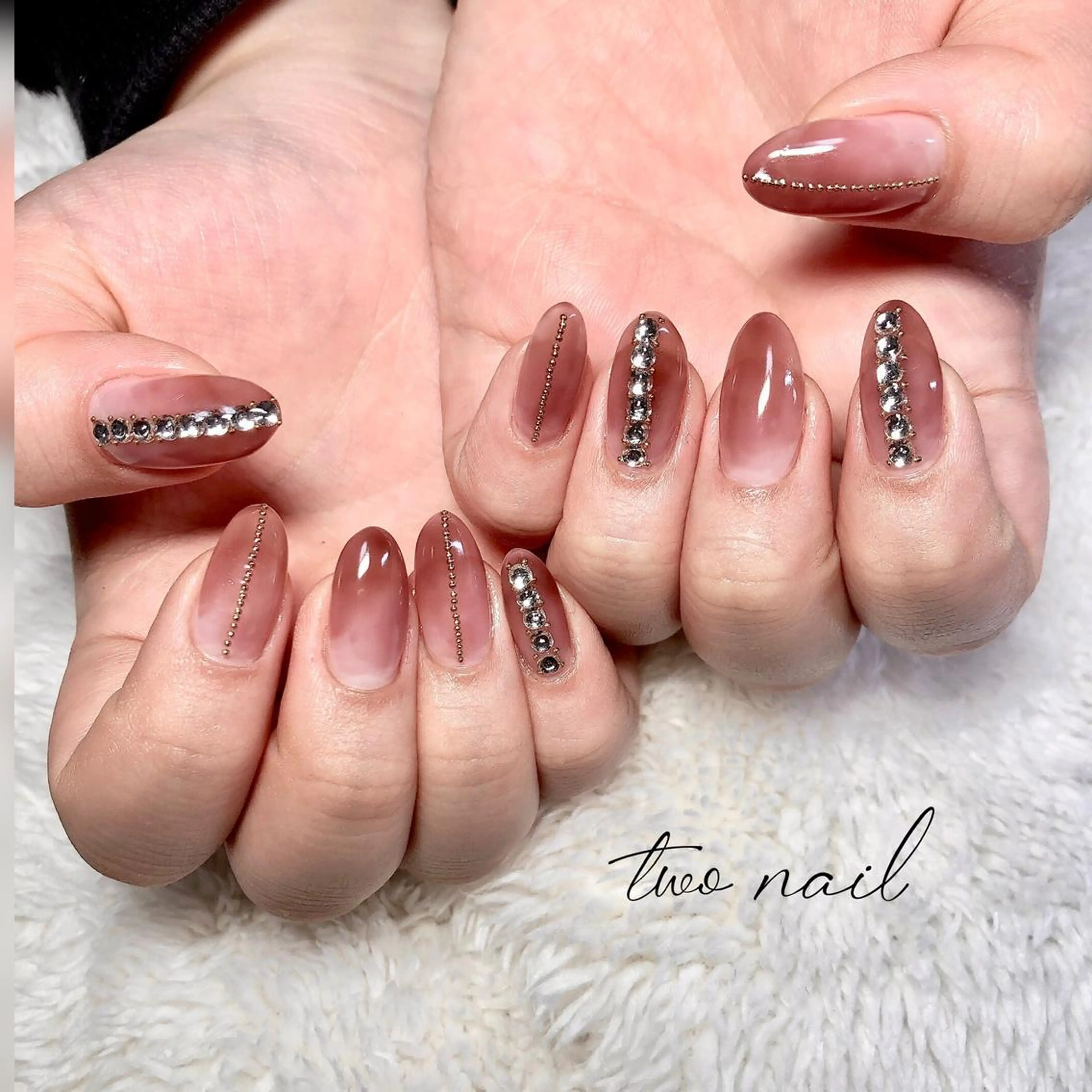 ネイル アートネイル ブラウン フットネイル ハート ニュアンスネイル two nailのネイルデザイン