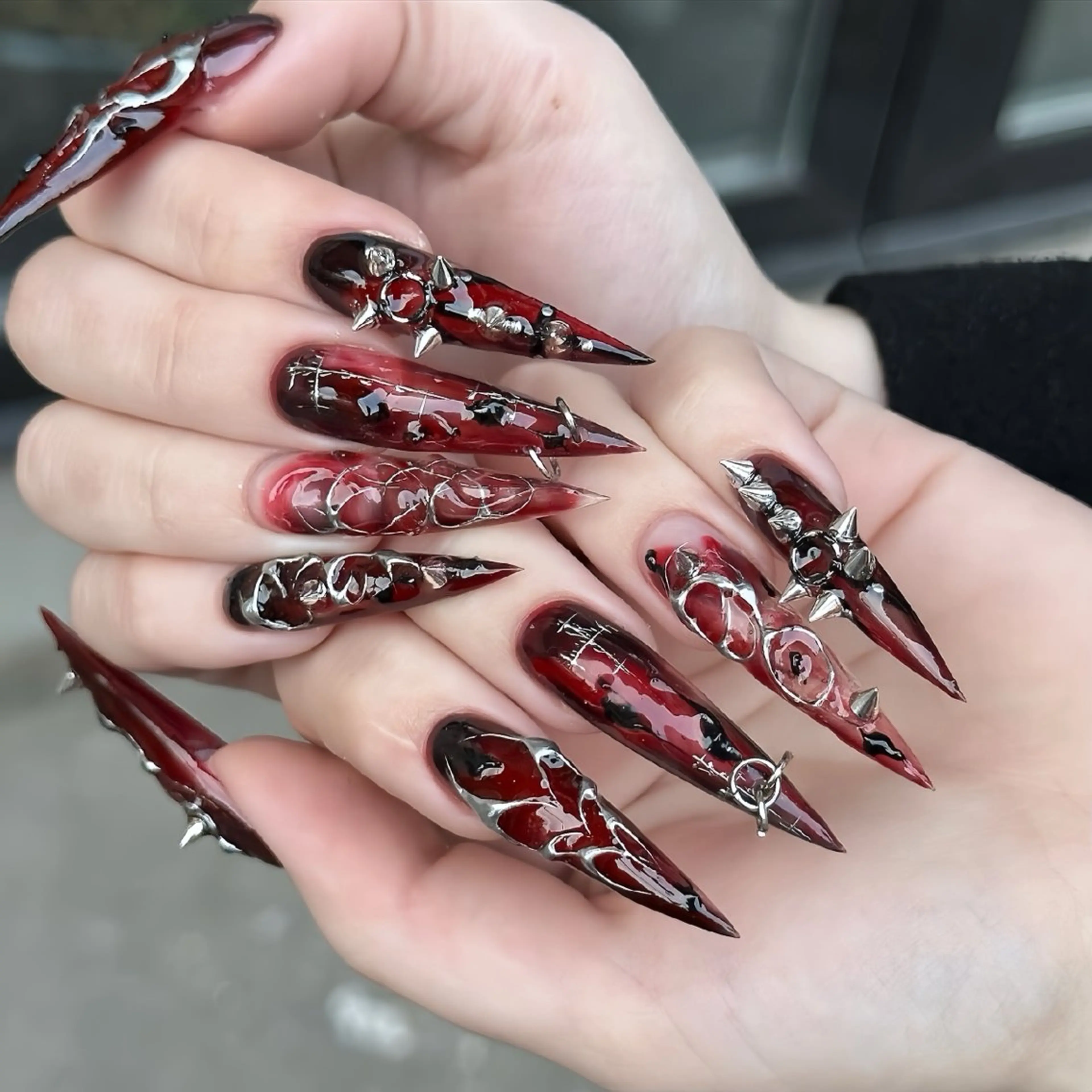 ネイル アートネイル ハロウィン ロングネイル スカルプネイル ネイルチップ Rin Nail 新大久保店のネイルデザイン