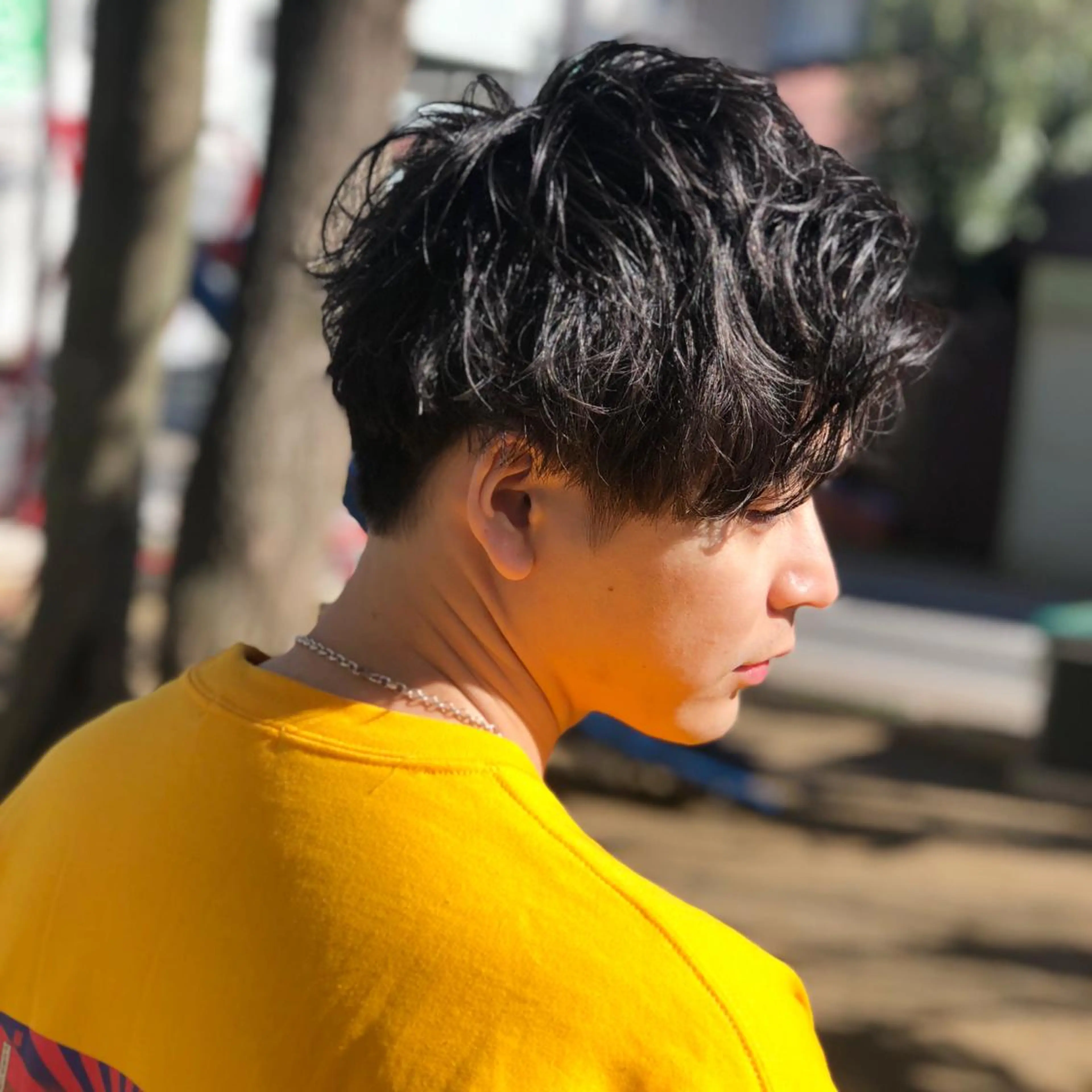 ショート パーマ メンズ アップバング 樋野 亮のヘアスタイル