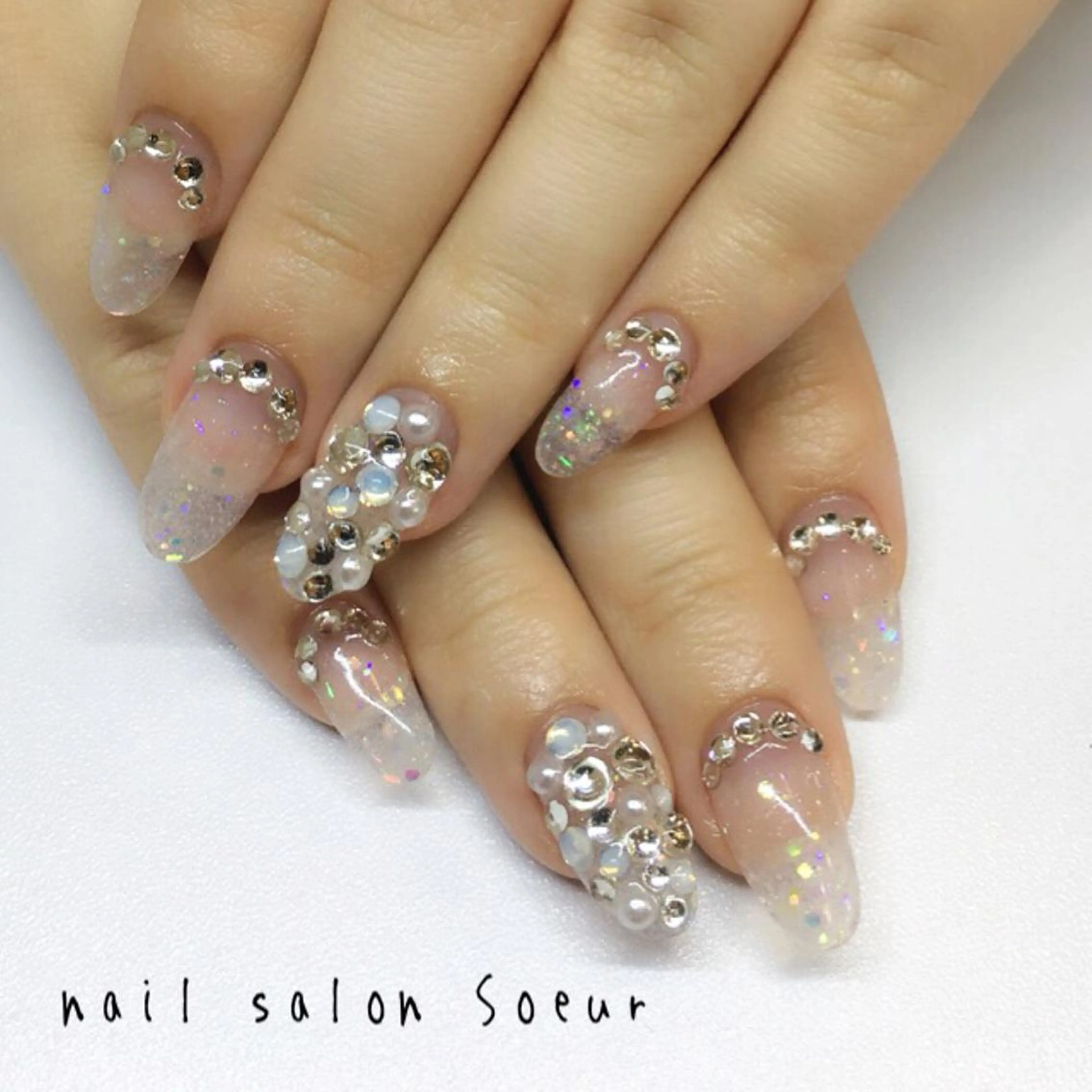 ネイル クリアネイル キラキラネイル ラメ(グリッター) ラメグラデーション スカルプネイル ハンドネイル nail salon Soeurのネイルデザイン