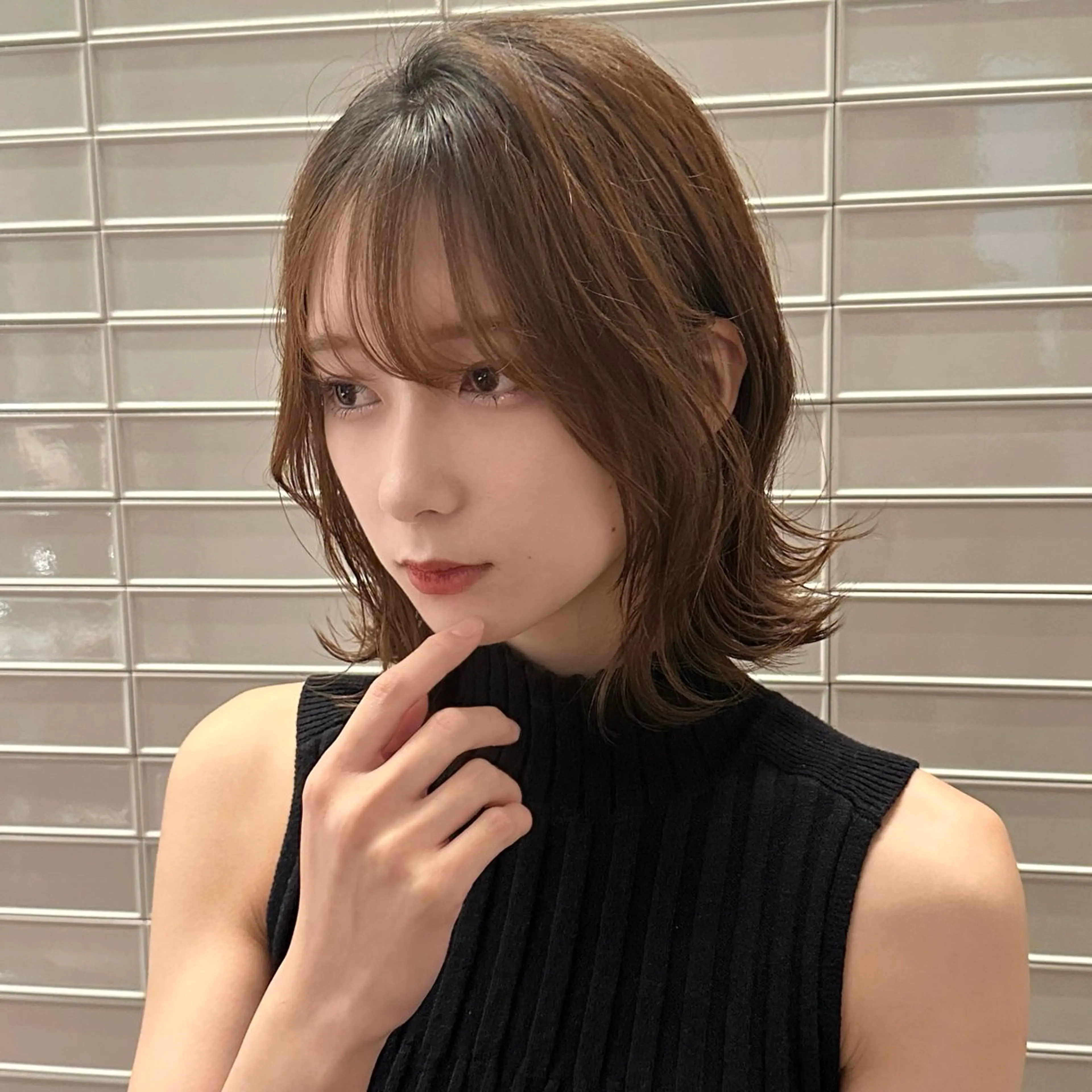 ミディアム カラー 💎小顔前髪&髪質 改善カラー💎片桐のヘアスタイル