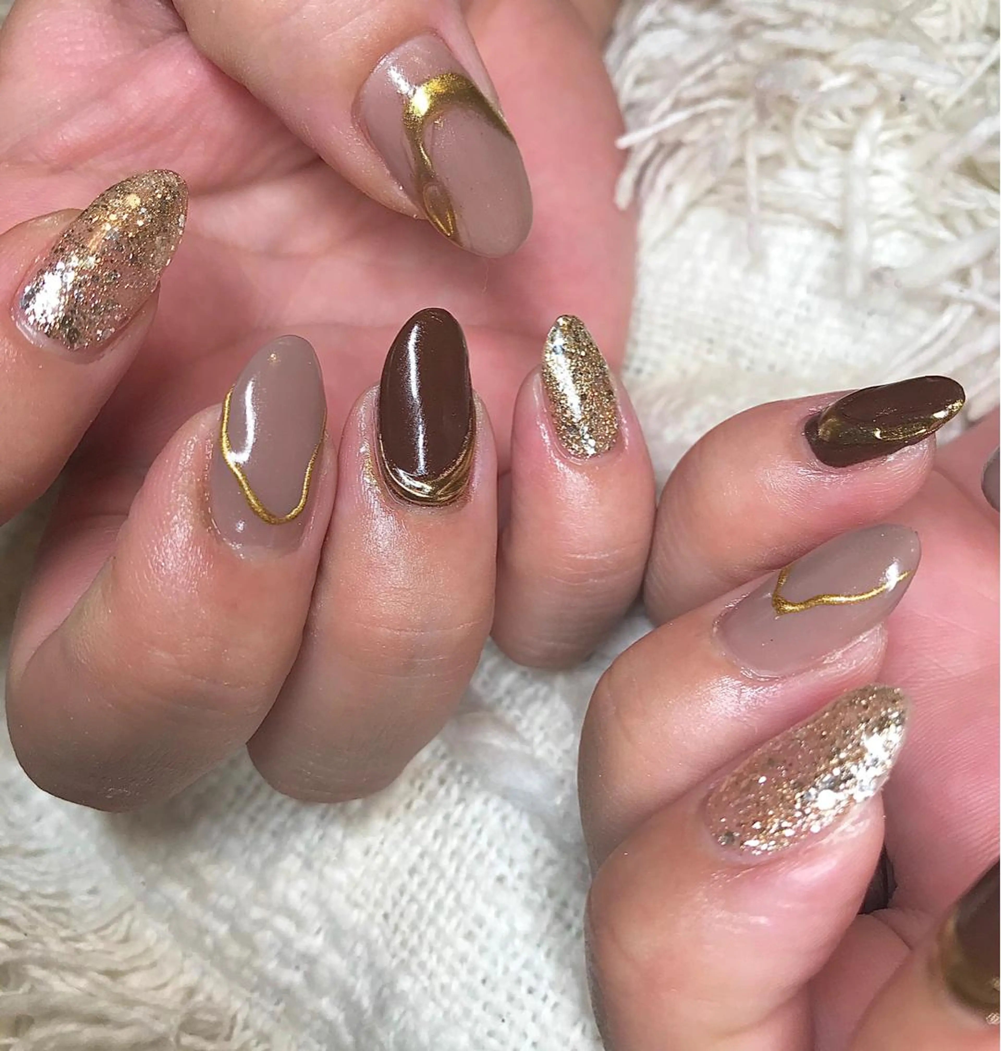 ミディアム カラー パーマ ヘアアレンジ メンズ キッズ ネイル マツエク・マツパ ブラウンカラー カラーマツエク ブラウン ミラーネイル nail&eye Aoのマツエク・マツパデザイン