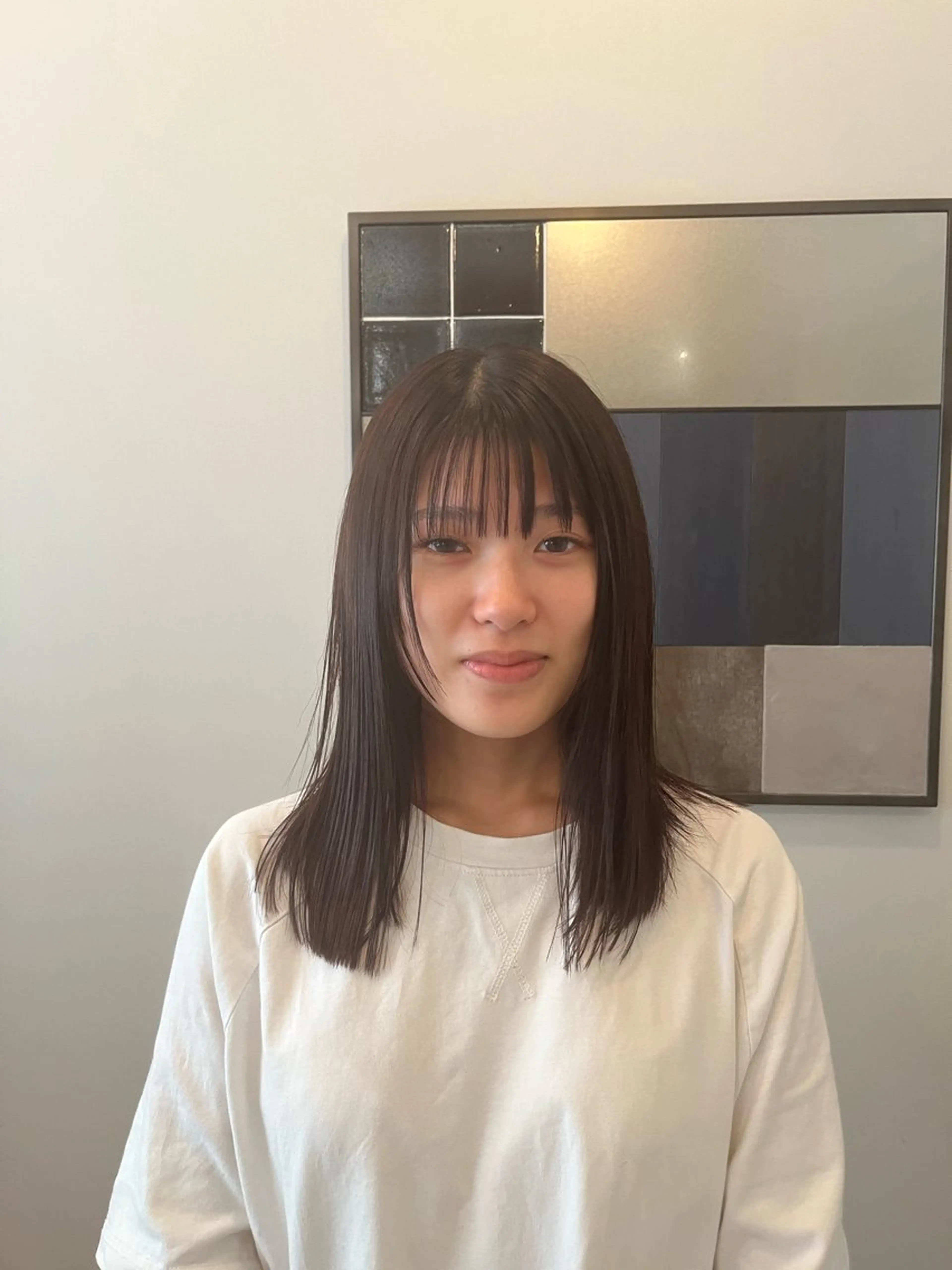 ミディアム 顔周りカット unfeigned02所属・おーした /カットモデル伏見栄のヘアスタイル