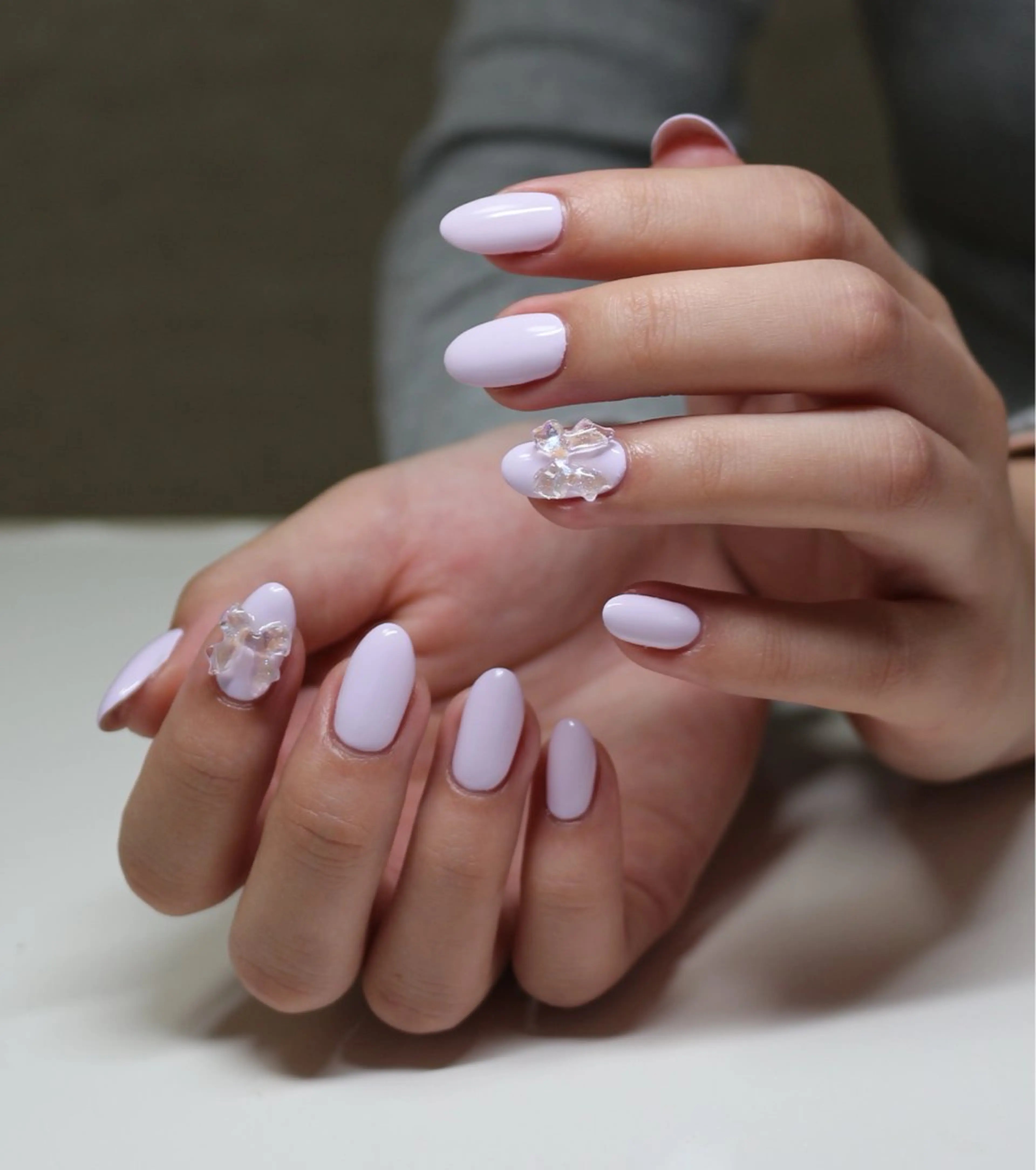 ネイル クリアネイル パステルネイル パープル リボン シンプルネイル ハンドネイル Baku Nailsのネイルデザイン