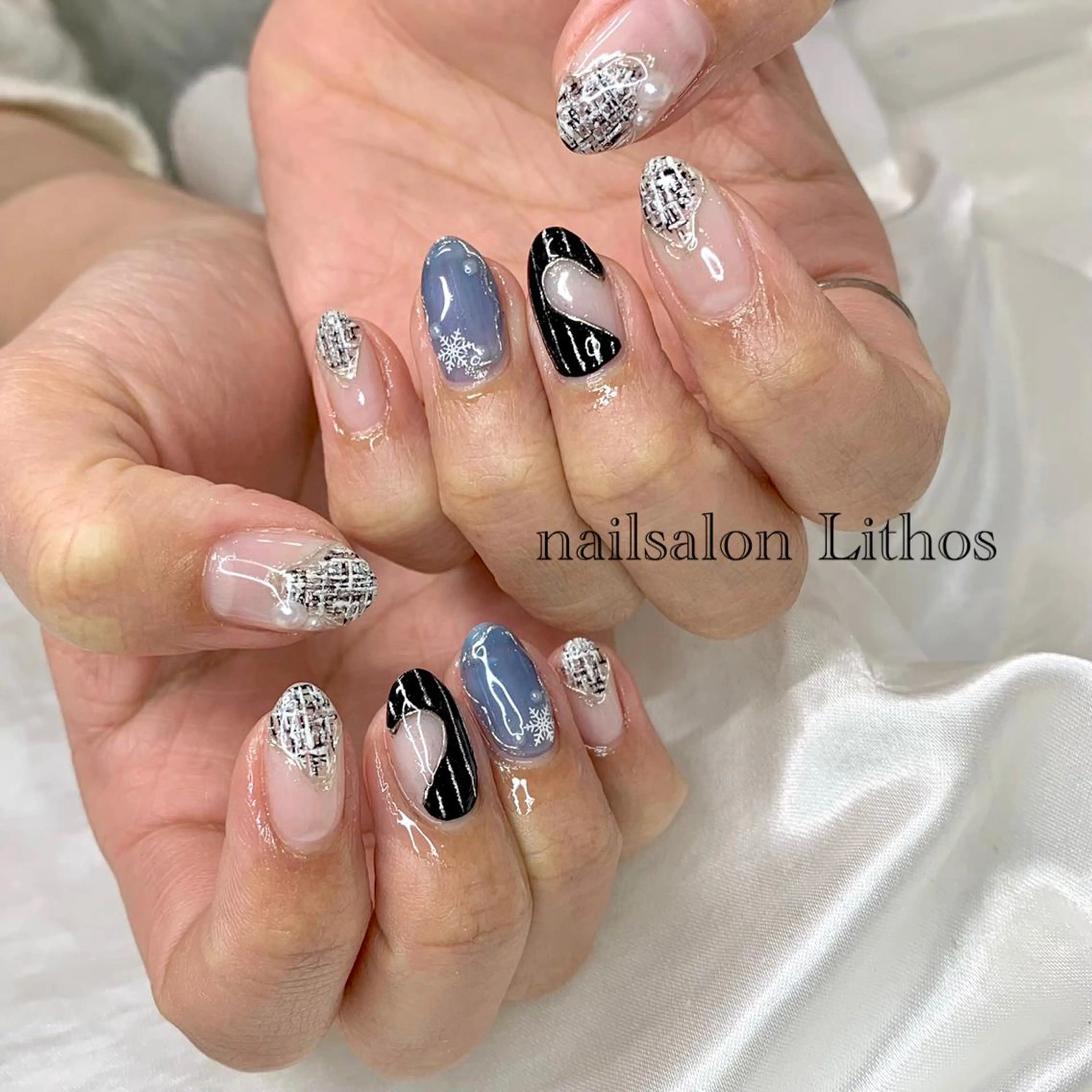 ネイル ハート ツイードネイル nailsalon Lithos所属・nailsalon Recontreのネイルデザイン
