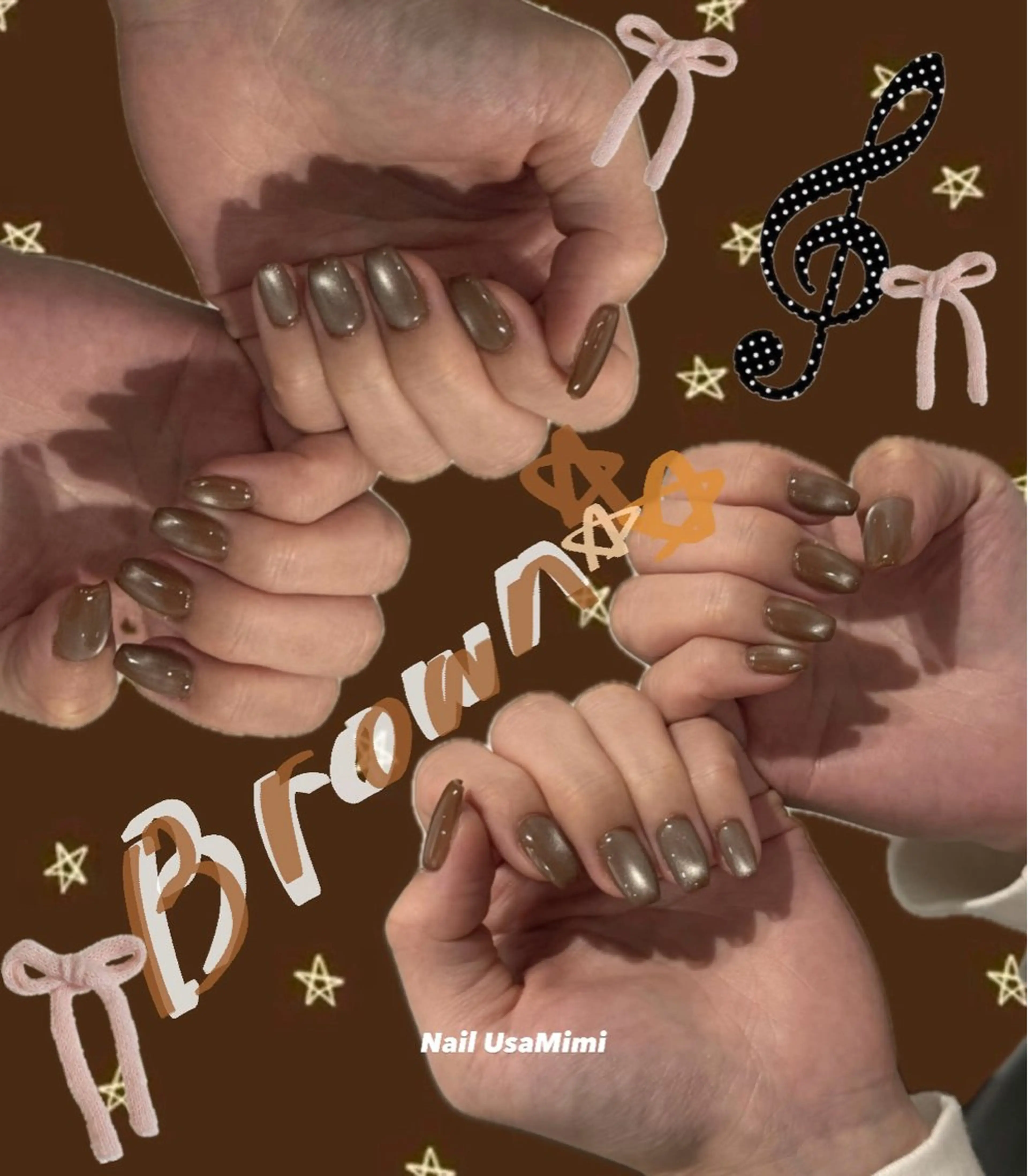 ネイル ブラウン ジェルネイル 氷ネイル・うるうるネイル 韓国ネイル マグネットネイル 本町NailUsaM imi KEINAのネイルデザイン