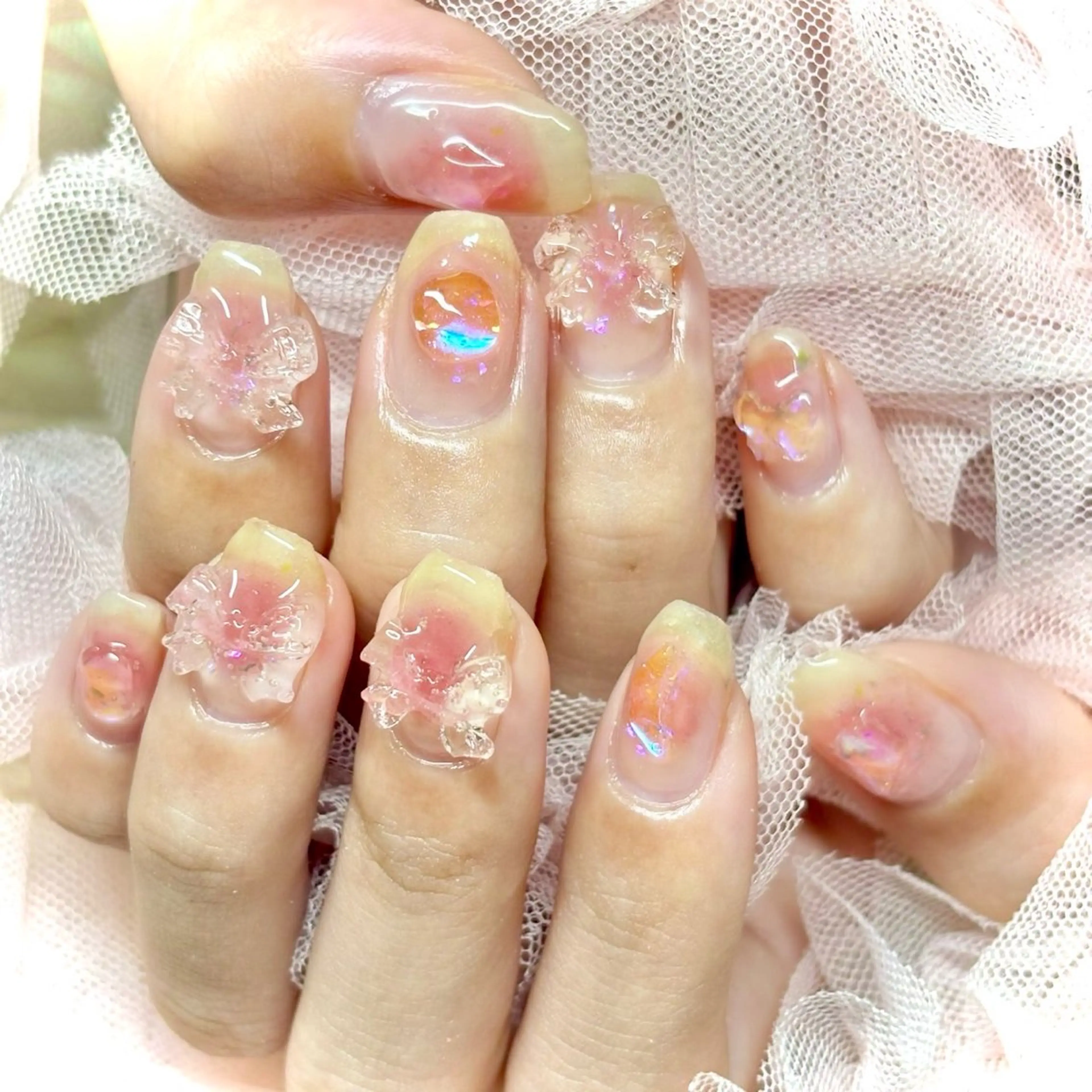 ネイル 氷ネイル・うるうるネイル 韓国ネイル ワンホンネイル miminon 自宅ネイルサロンのネイルデザイン