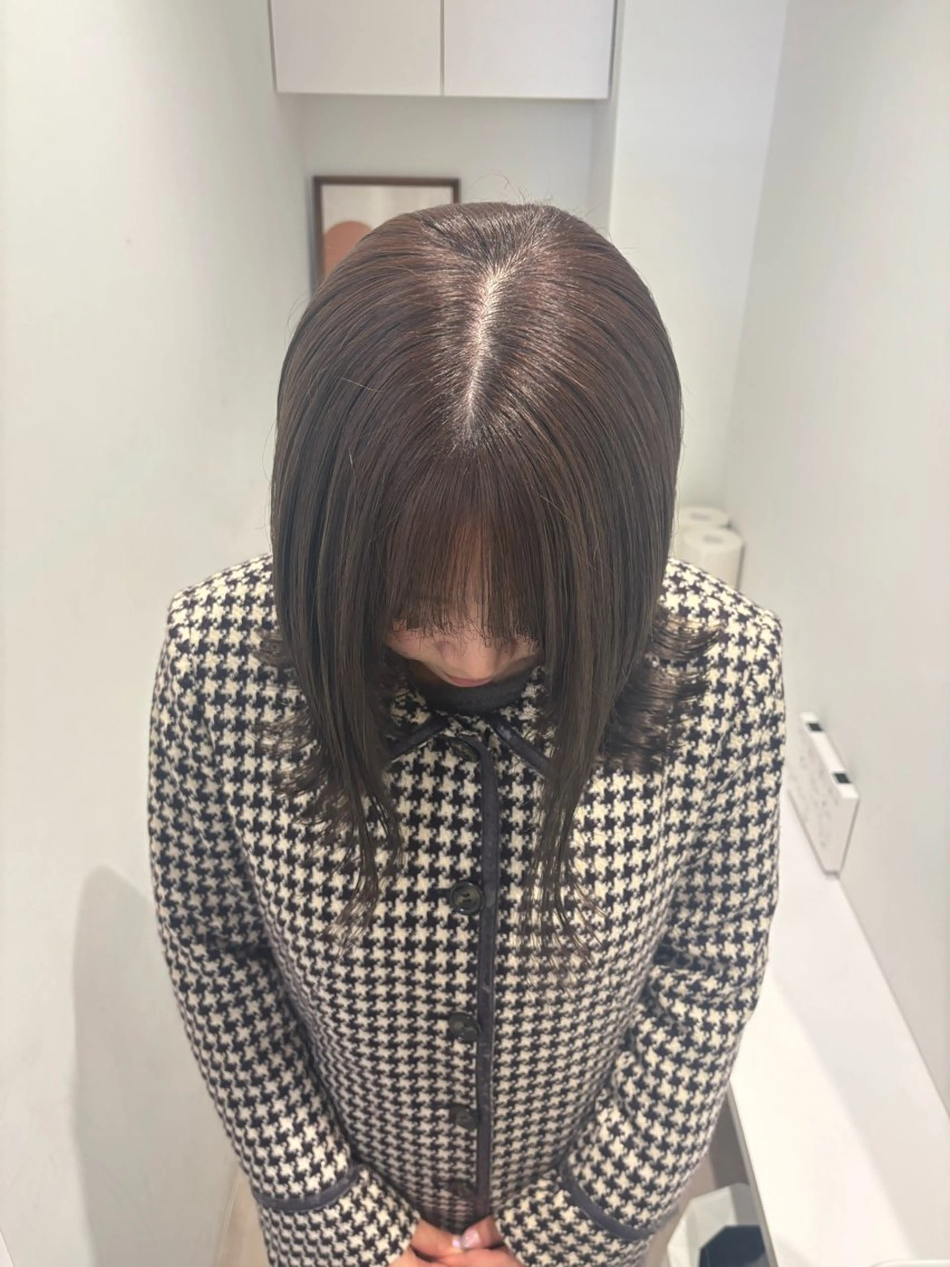 ミディアム ヘアカラー リン🔔ボブ cut ベージュカラー🤎のヘアスタイル