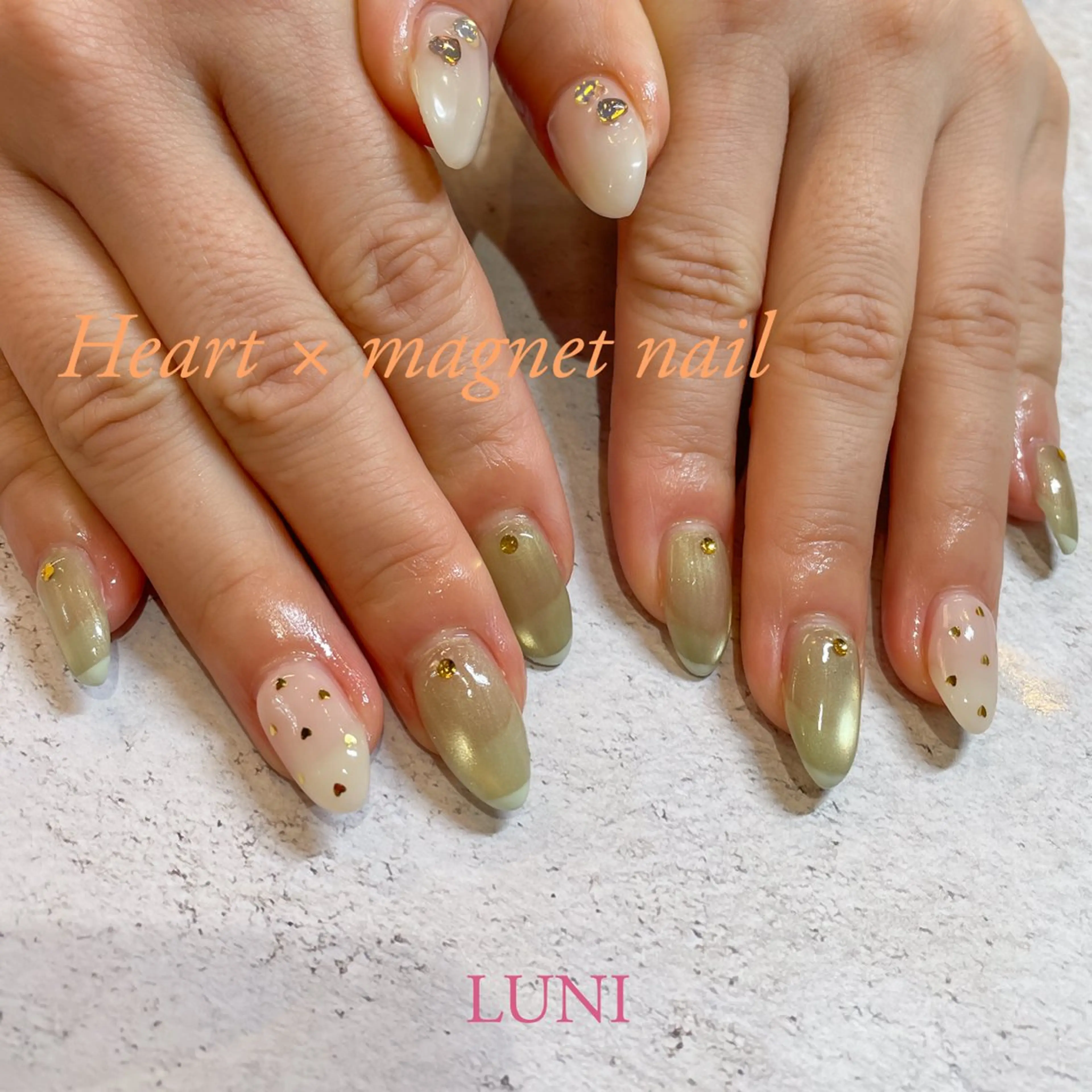 ネイル ハート 氷ネイル・うるうるネイル キラキラネイル ハンドネイル LUNI所属・LUNI 久屋大通 ˚✧₊⁎/ yuriのネイルデザイン