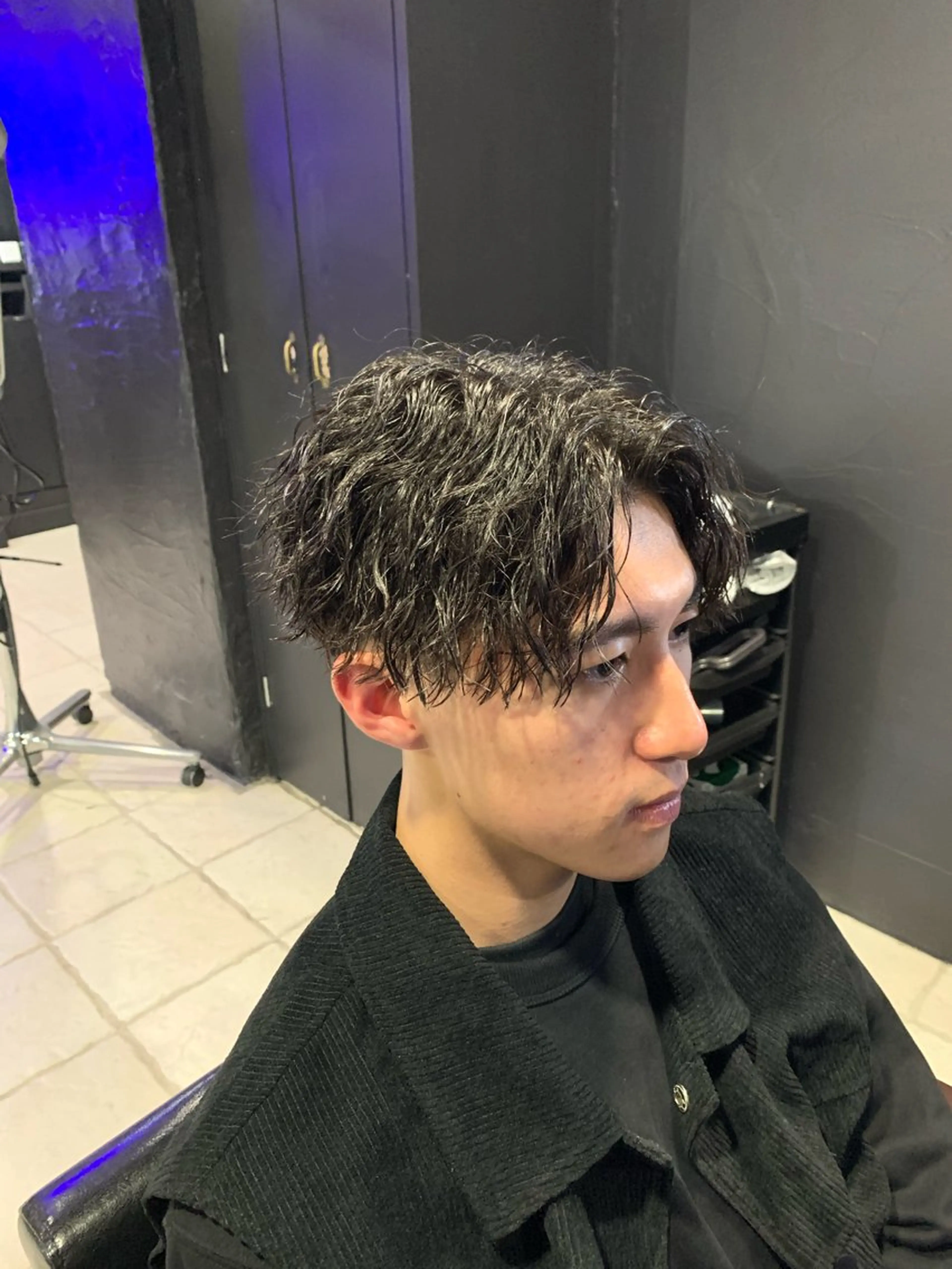 ミディアム メンズ センターパート カット パーマ ヘアセット メンズパーマ/難波/ 心斎橋　室園亮佑のヘアスタイル