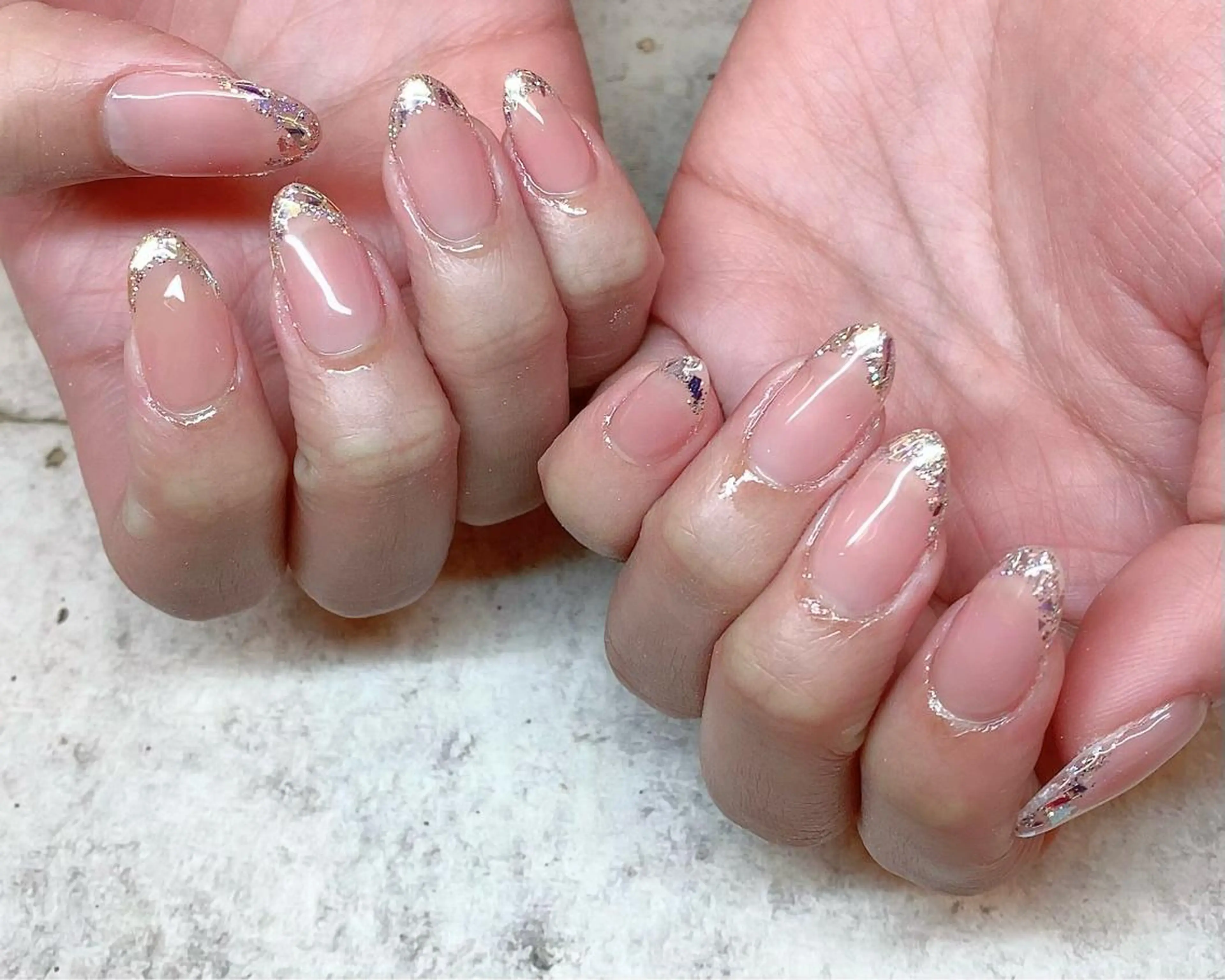 ロング ネイル フレンチネイル ガラスフレンチ ハンドネイル NailbyN所属・Nail_by N1のネイルデザイン