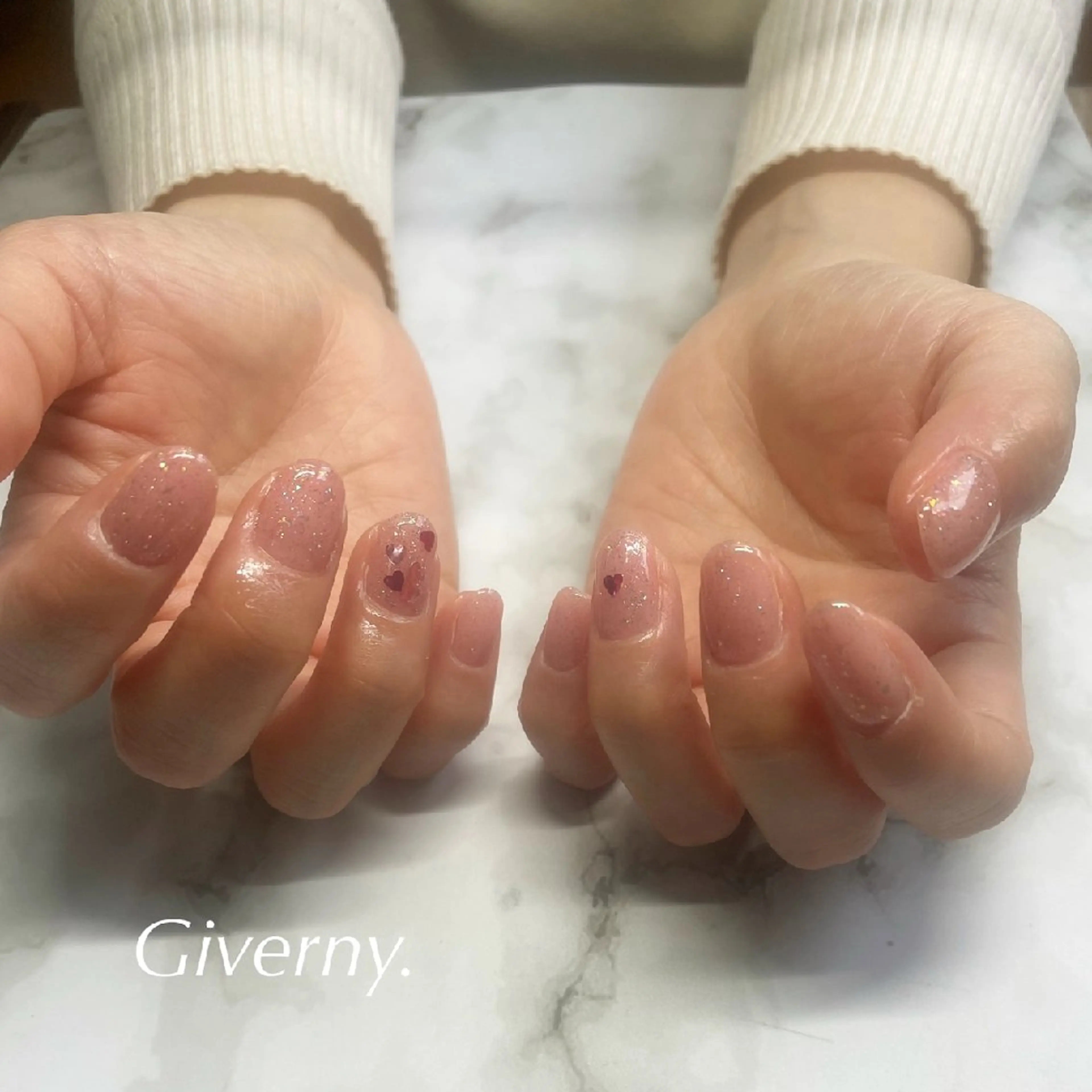 ネイル フラッシュネイル ハート 春ネイル ハンドネイル Giverny .のネイルデザイン
