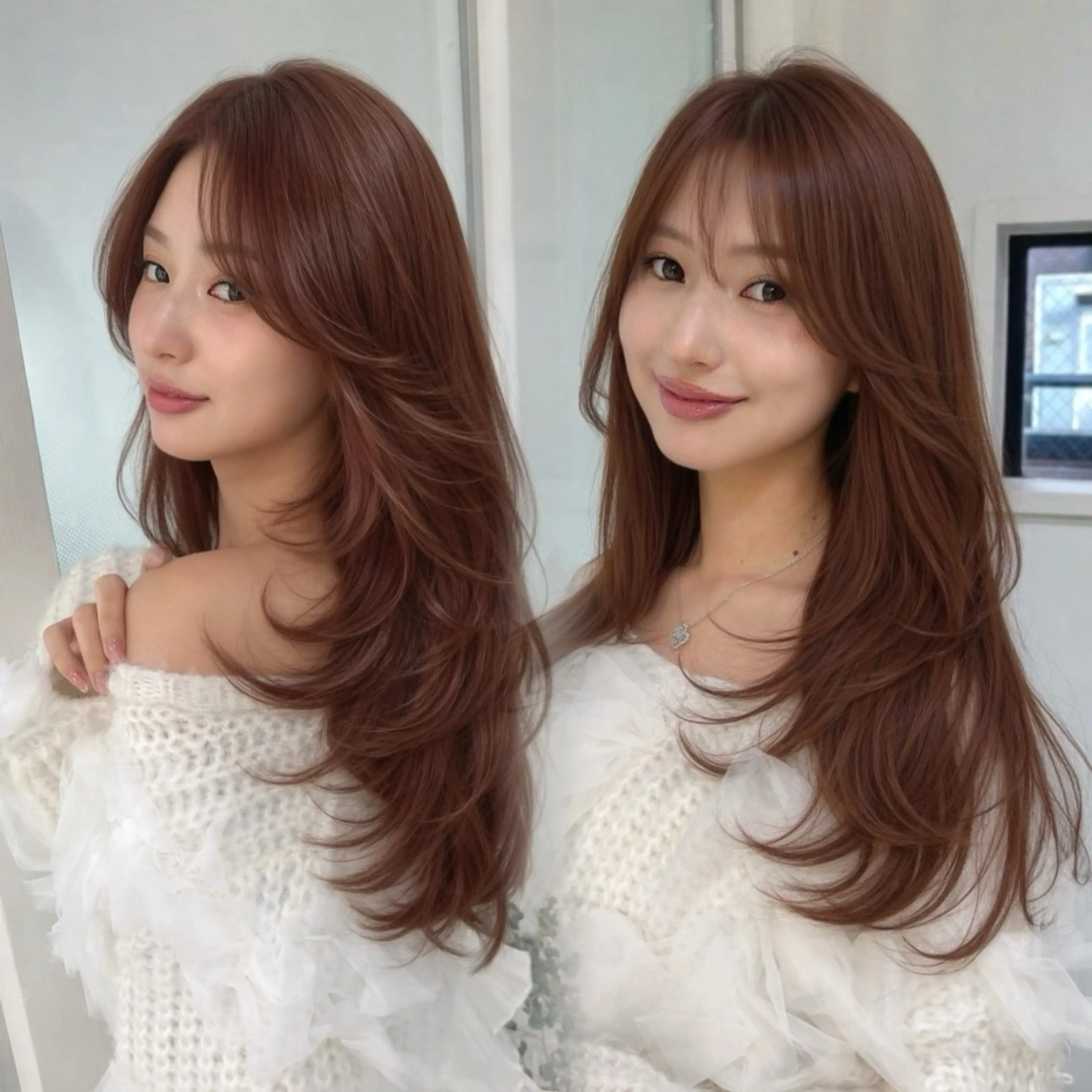 ロング レイヤーカット ヘアカラー トリートメント 🤍aimi🤍 ウルフ/韓国ヘアのヘアスタイル