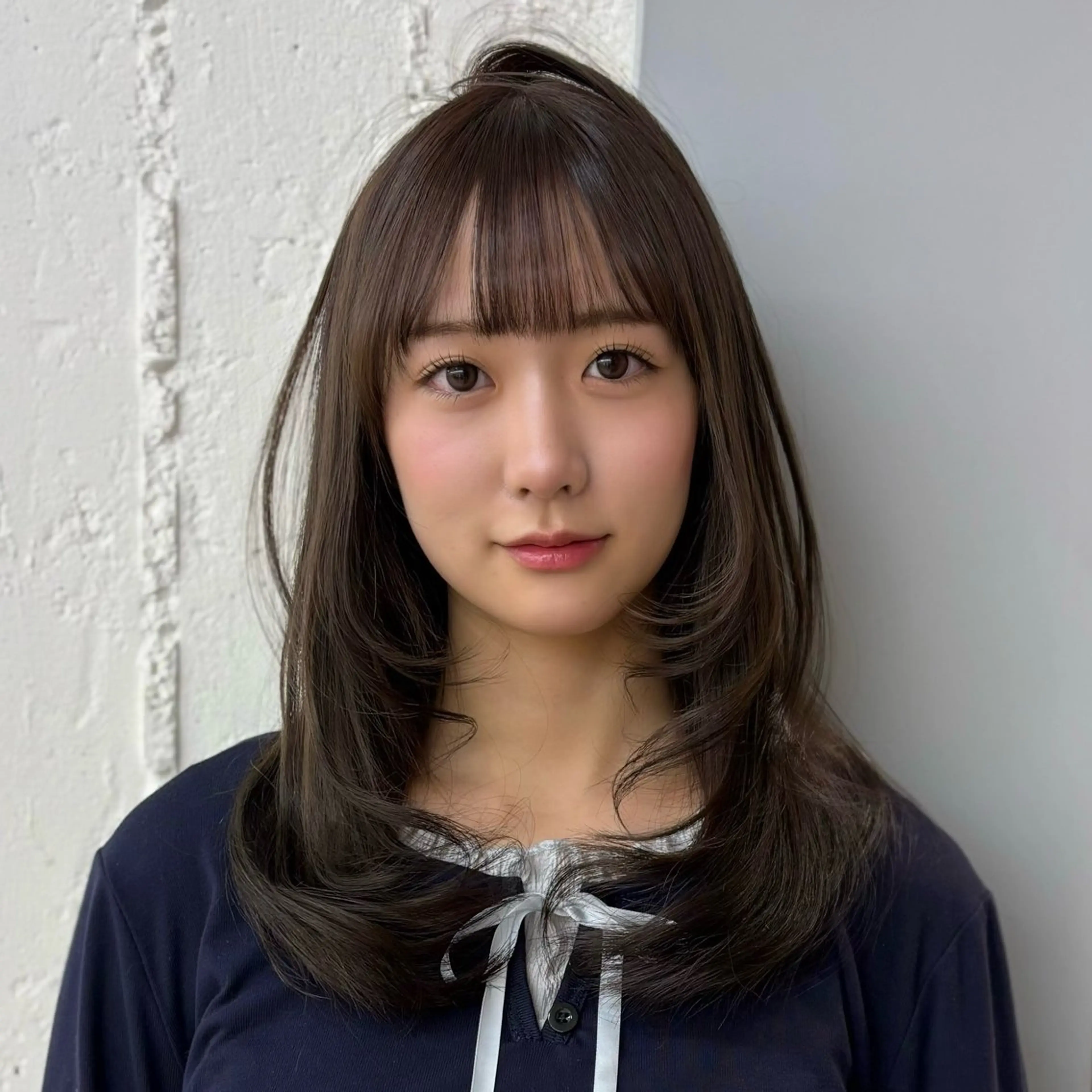 ロング カラー ベージュカラー オリーブベージュ レイヤーカット カット ヘアカラー 暗髪／艶髪／渋谷/ モモカ🎀のヘアスタイル