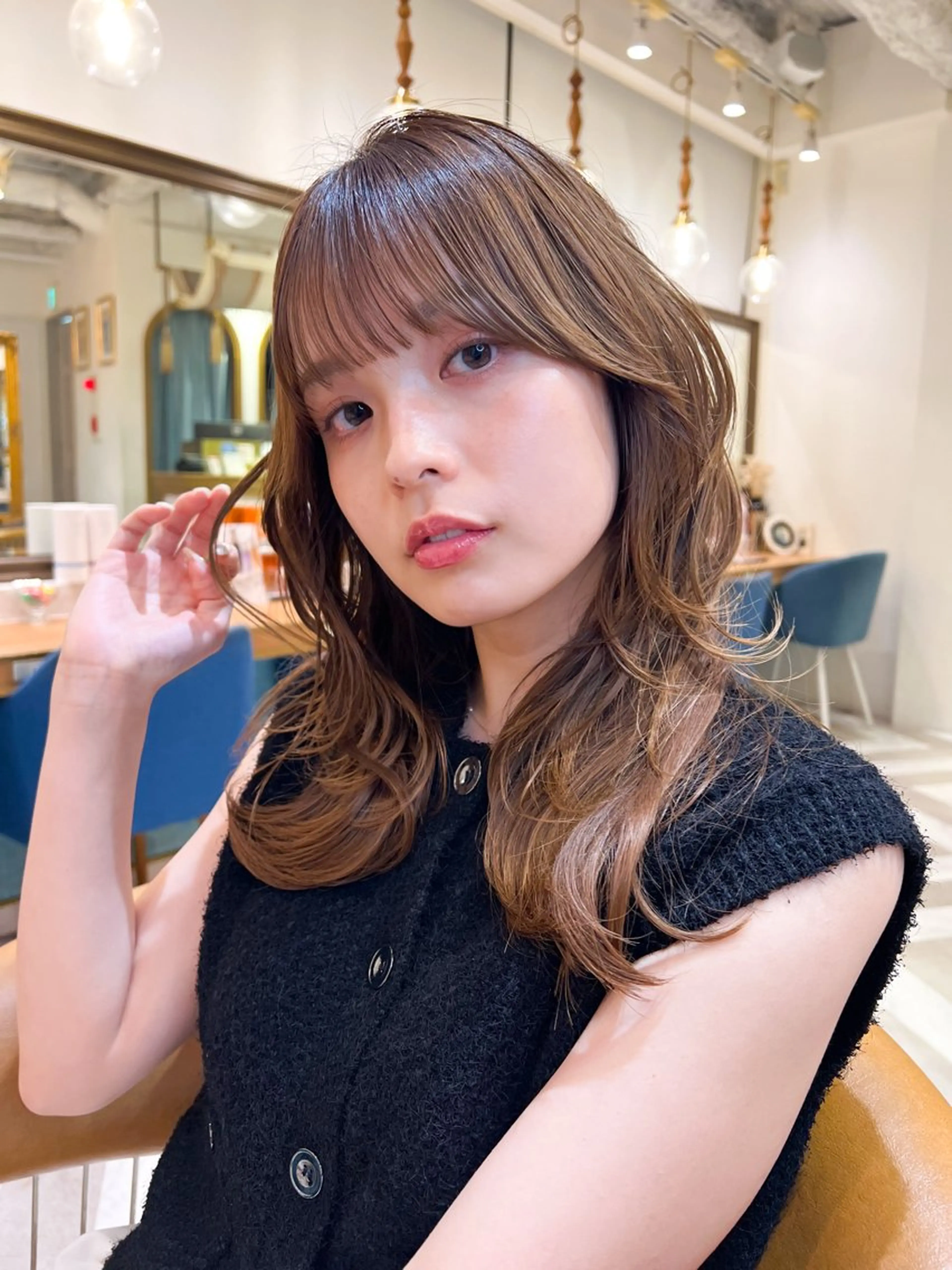 セミロング 顔周りカット レイヤーカット カット ヘアカラー トリートメント ‎🤍くびれレイヤー /韓国風🖤菊池瑛士のヘアスタイル