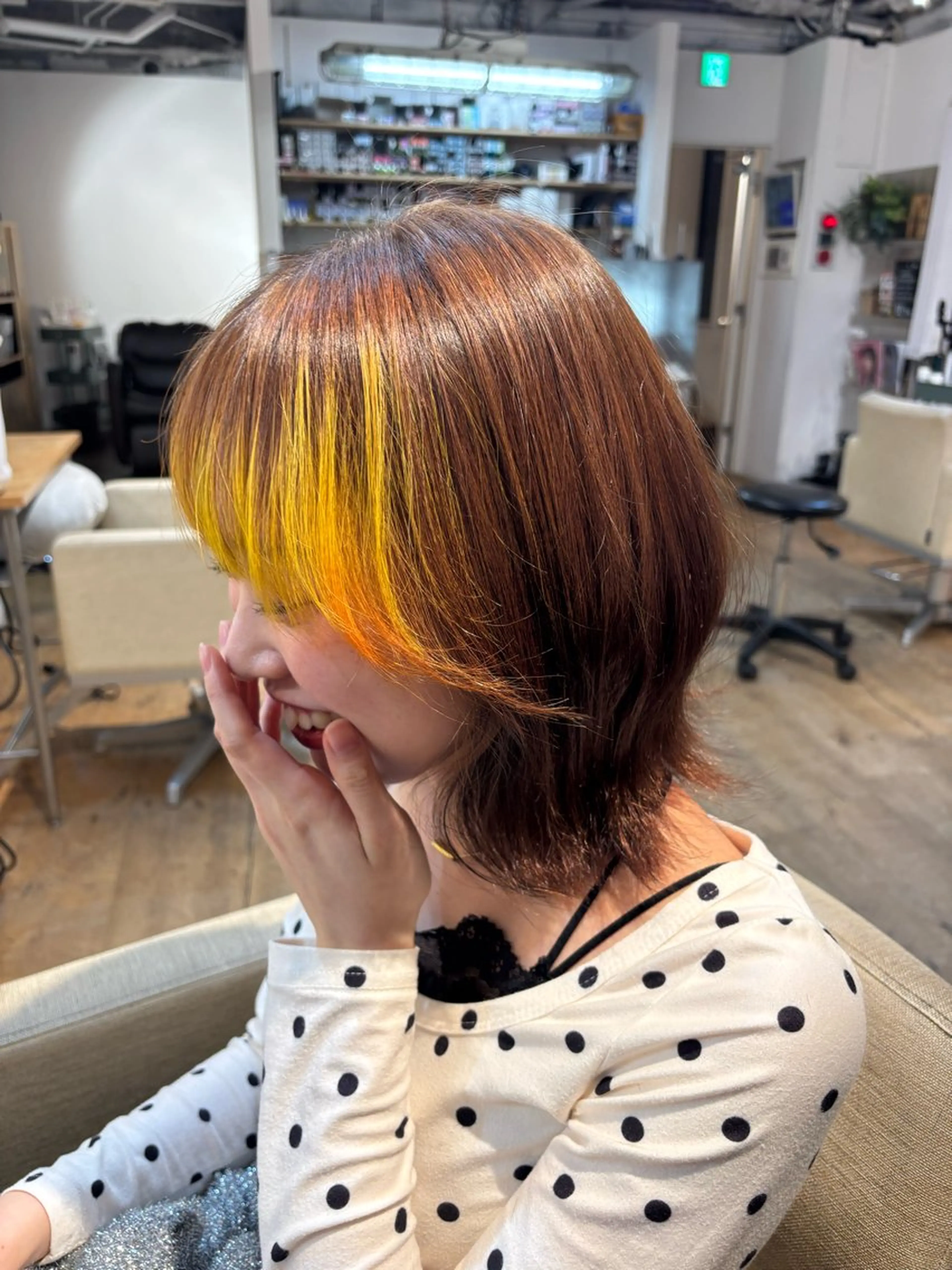 ミディアム カラー カット ヘアカラー トレンドパーマ /大阪/福島駅/りなのヘアスタイル