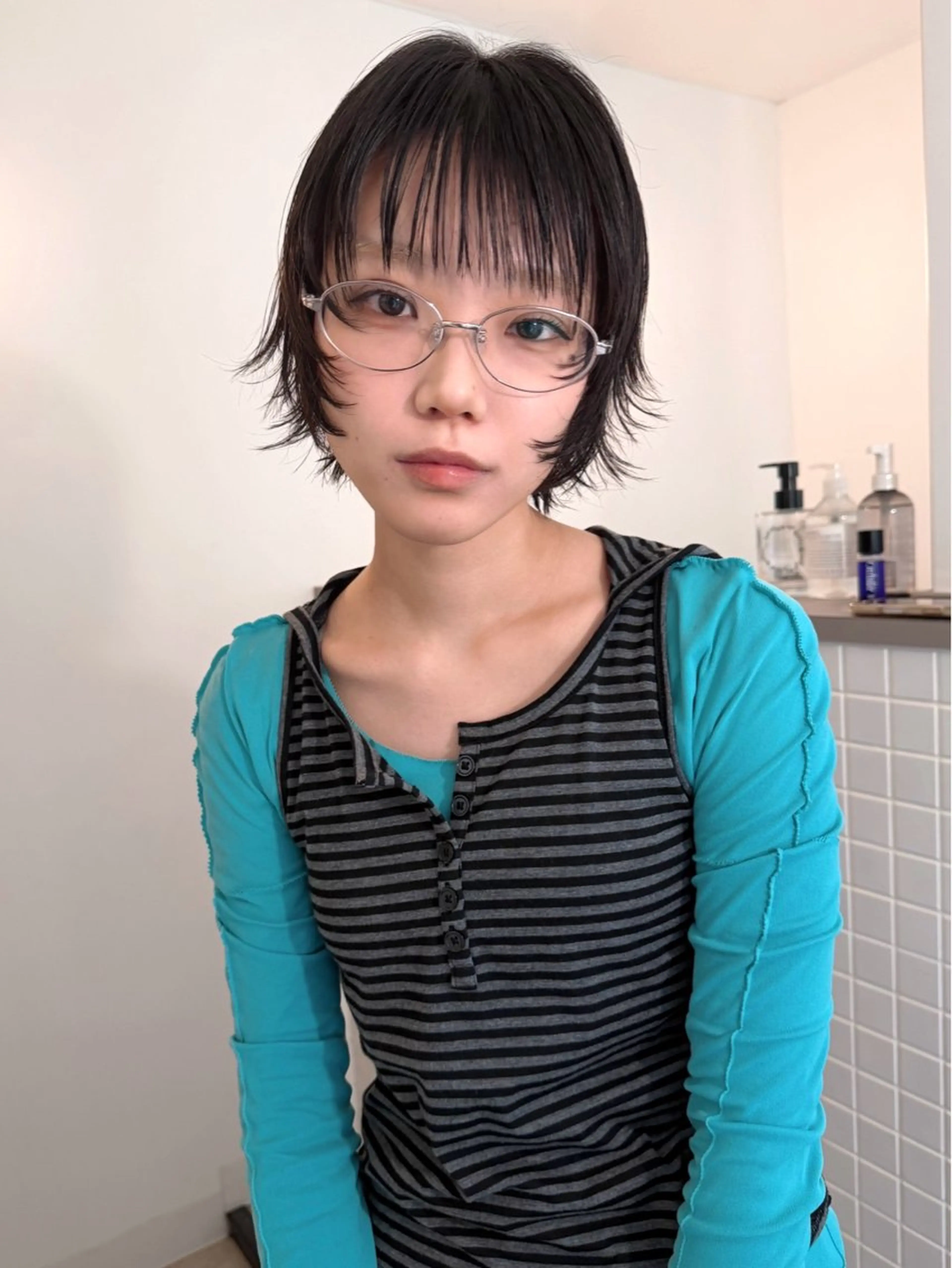 ショート カラー 黒髪 カット トリートメント デザイン/レイヤー Kaito🐩/栄のヘアスタイル