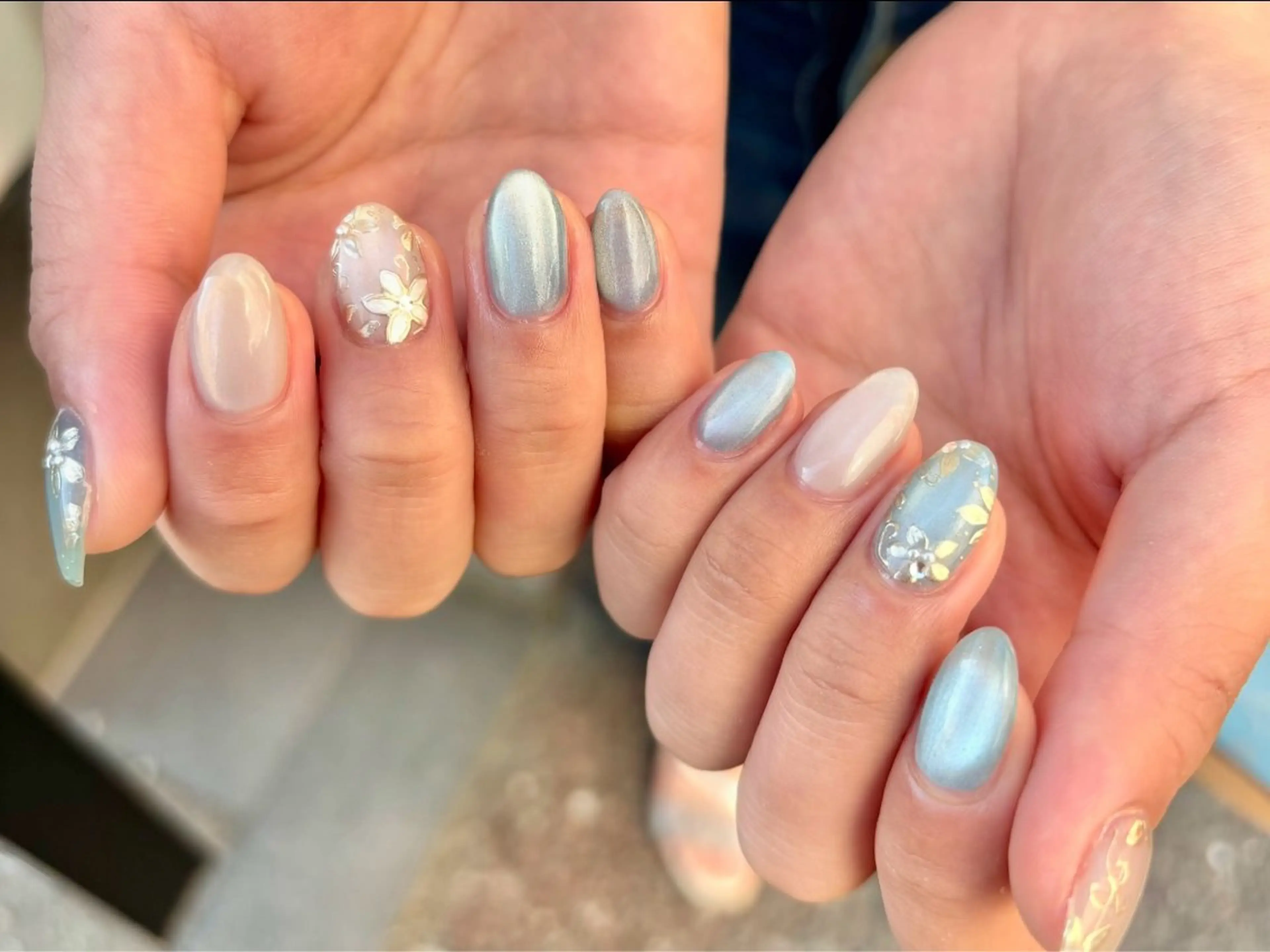 ネイル フラワーネイル ミラーネイル Bianca大名店 WATANABEのネイルデザイン
