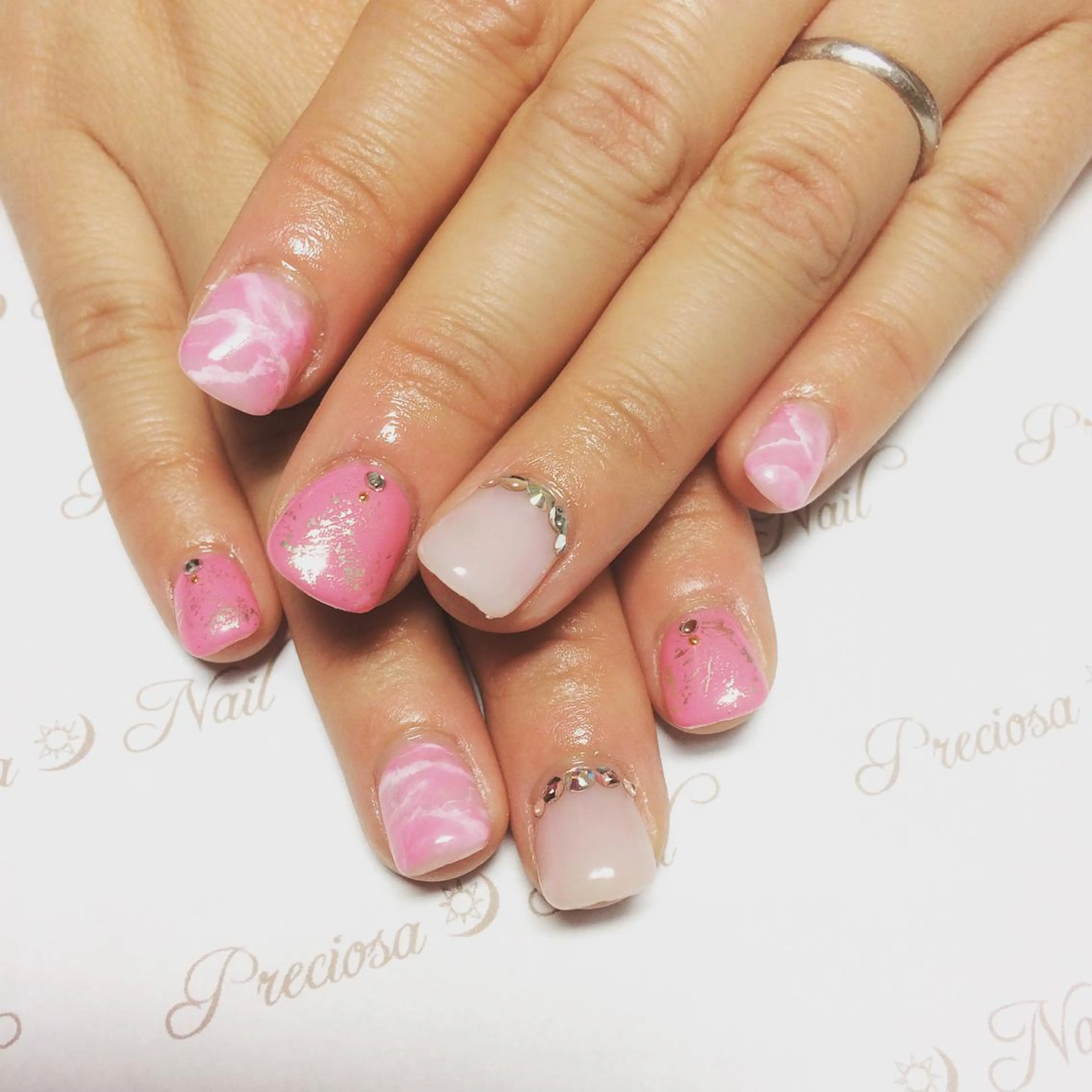 ネイル ジェルネイル 大理石ネイル(マーブル) ピンク スカルプネイル preciosa.nail所属・久場 晴美のネイルデザイン