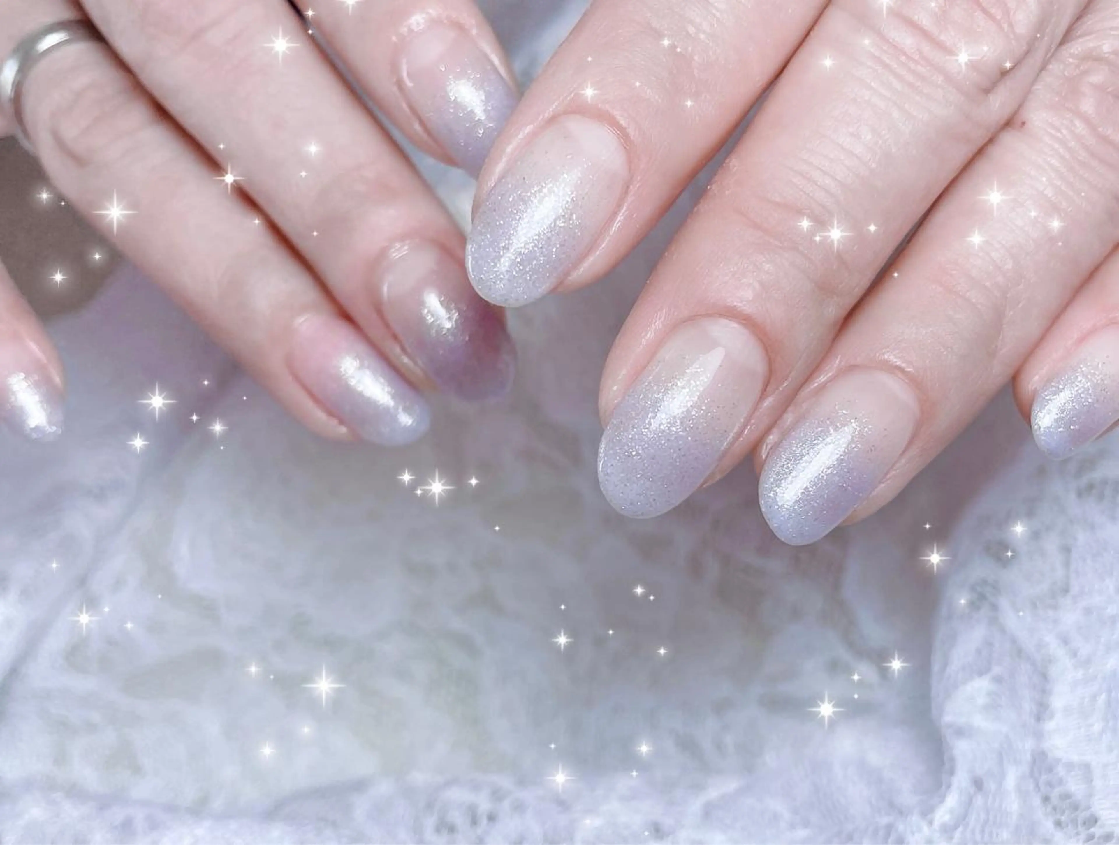 ネイル ブルー グラデーション ハンドネイル FLARE NAIL フレアネイルのネイルデザイン