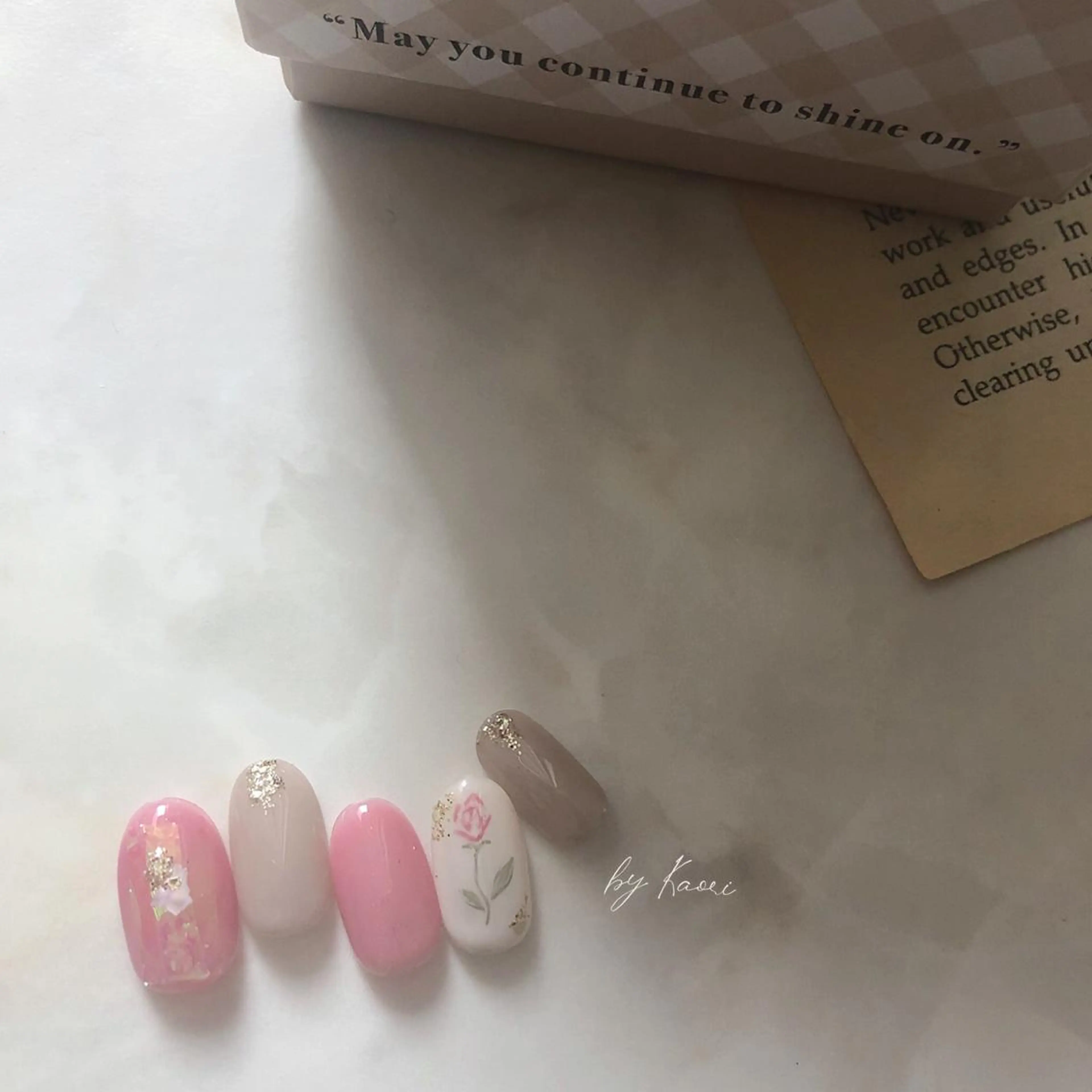 ネイル ブルー ブラウン カジュアル フラワーネイル フットネイル ハンドネイル _Defi_ by Kaoriのネイルデザイン