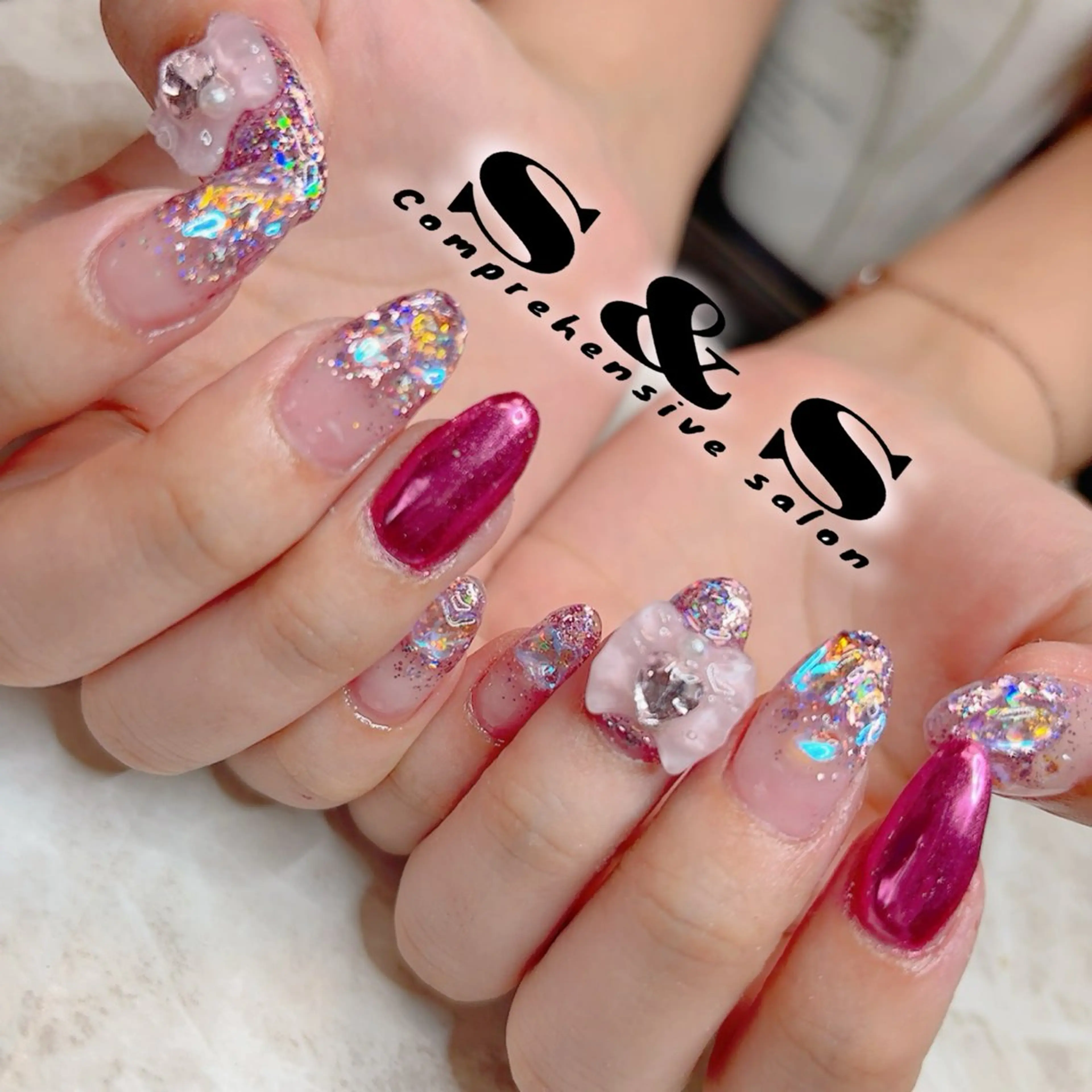 ネイル キラキラネイル ピンク リボン S&S 村田小百合のネイルデザイン