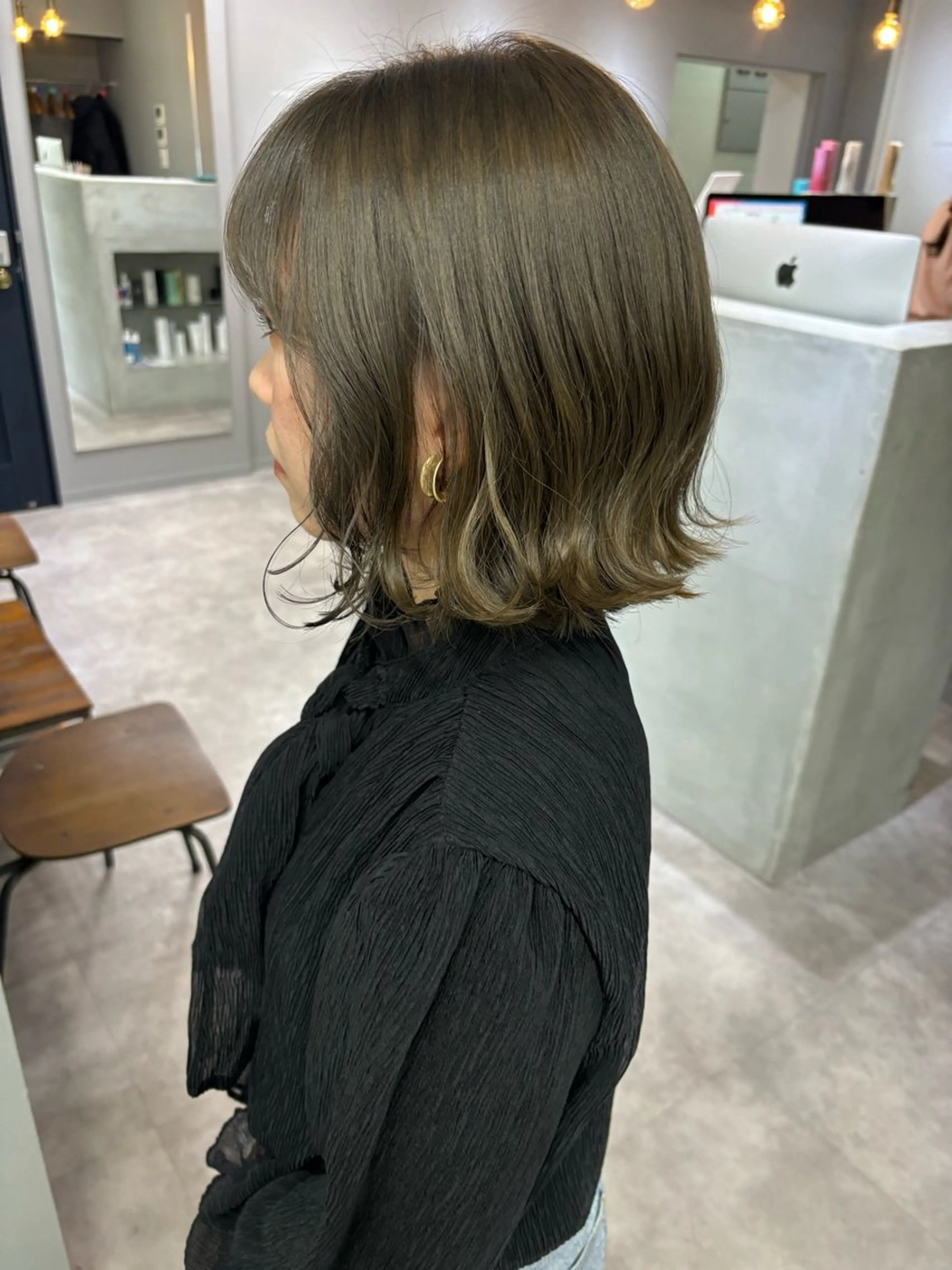 ミディアム カラー グレージュ オリーブグレージュ オリーブグレー ボブ きよはらちさき🍑 柔らかカラー🌱🫧のヘアスタイル