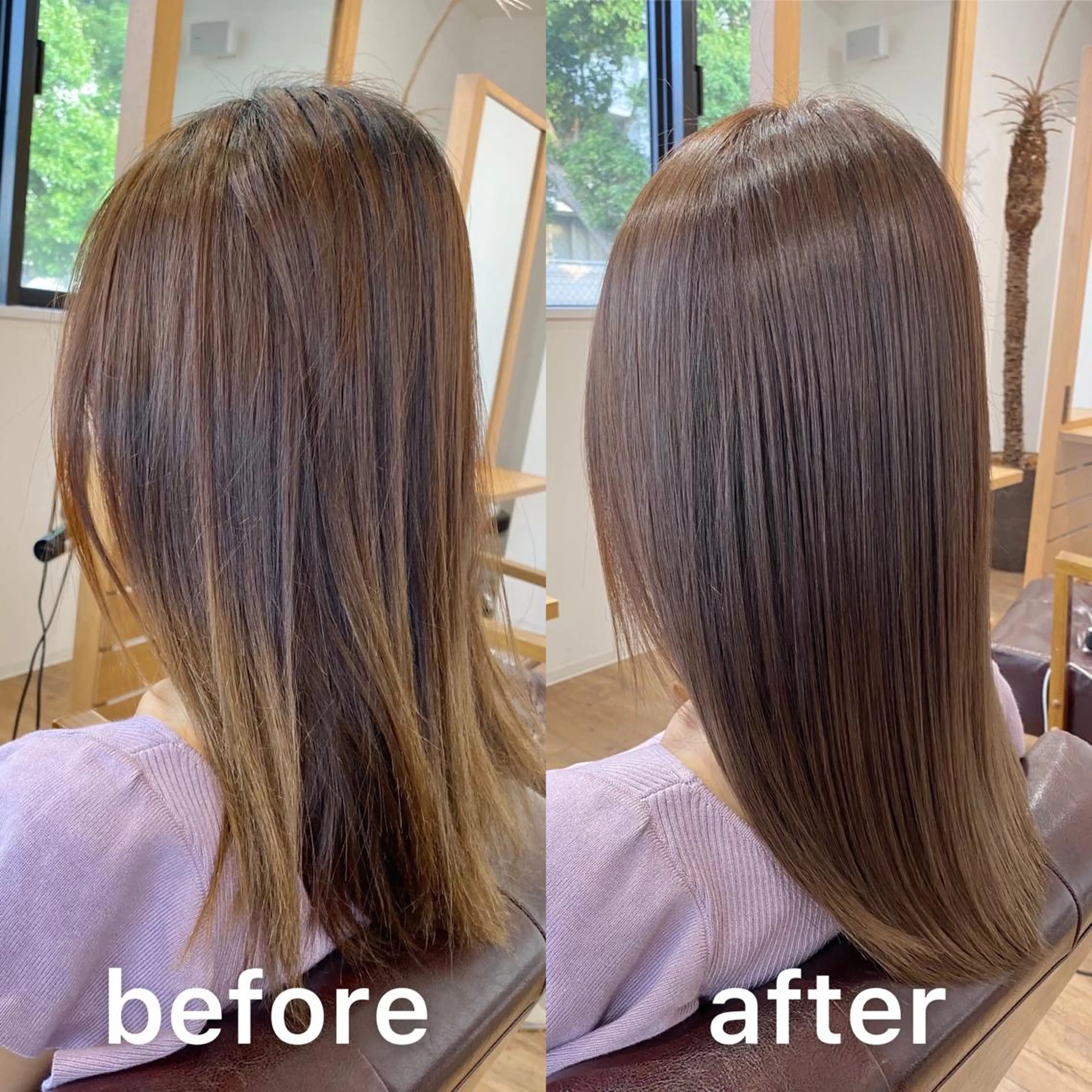 ミディアム カラー ブリーチ 透明感カラー 髪質改善 縮毛矯正 トリートメント KIZU 髪質改善 オカルト怪談のヘアスタイル