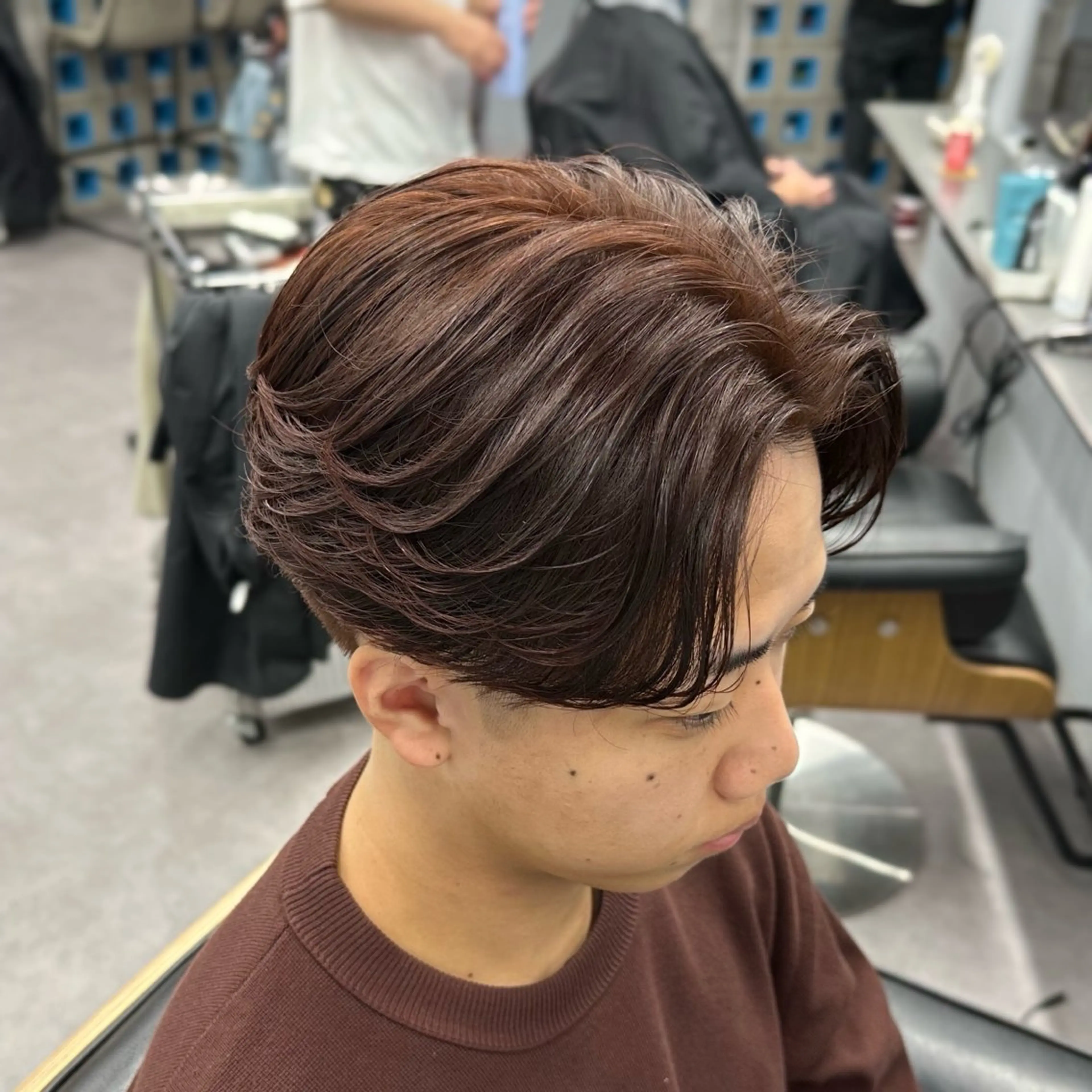 ショート カラー メンズ メンズブリーチ センターパート フェードカット メンズパーマ スペインカール カット ヘアカラー I-CON  #blue MEN'S所属・池袋/カラー/パーマ NATSUのヘアスタイル