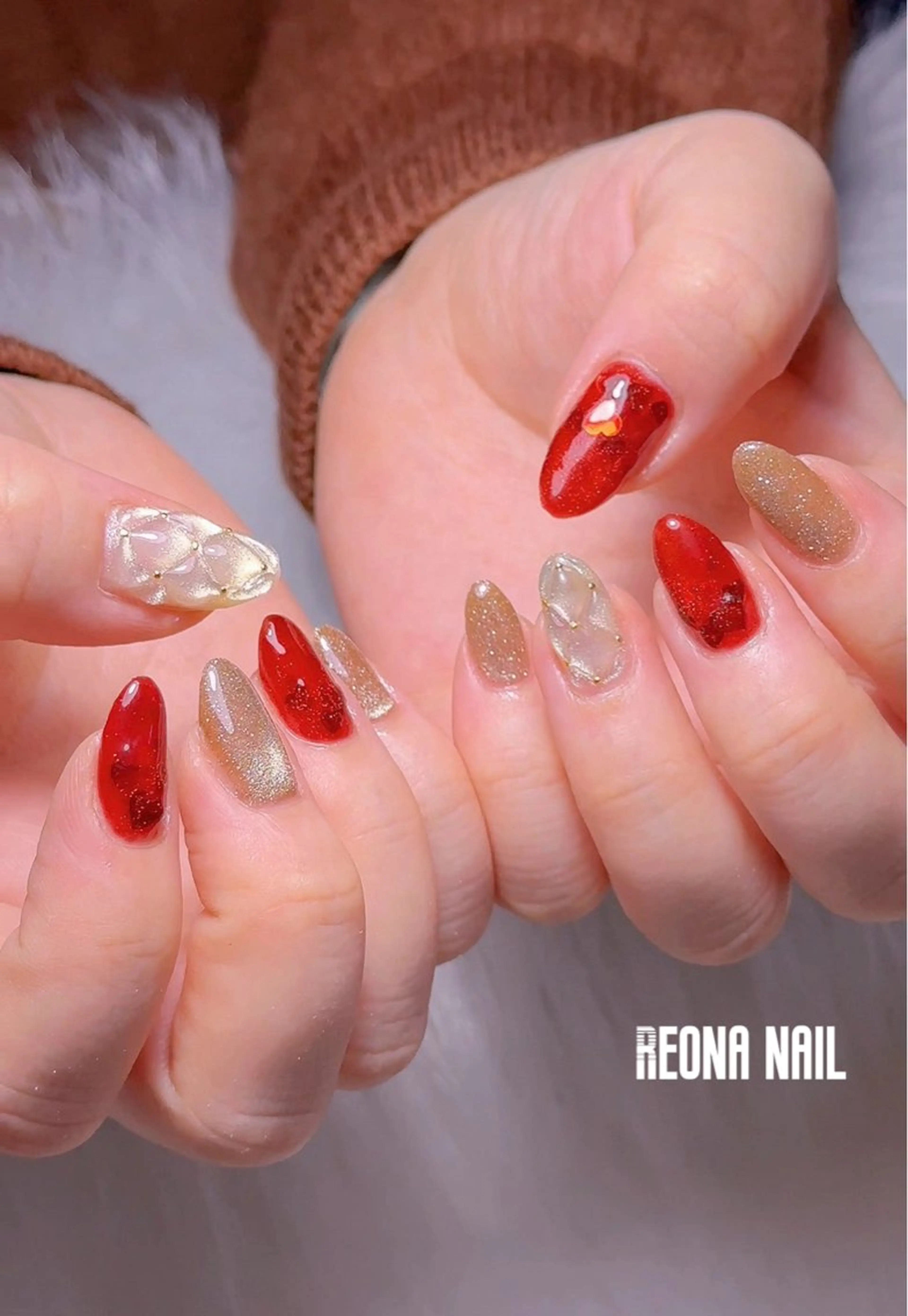 ネイル ジェルネイル ハート マグネットネイル ミラーネイル パラジェル Reona nail所属・Reona Nailのネイルデザイン