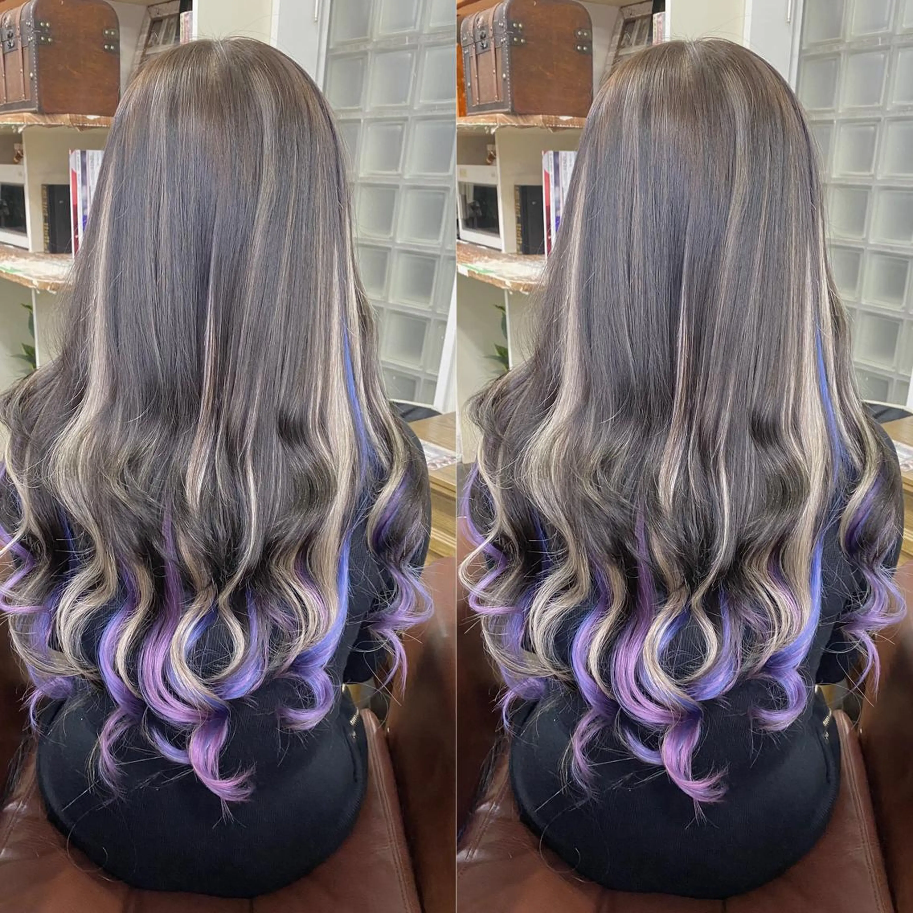 ロング カラー 編み込みエクステ シールエクステ バレイヤージュ ブリーチ ブロンド モモカ/ハイトーン /バレイヤージュのヘアスタイル