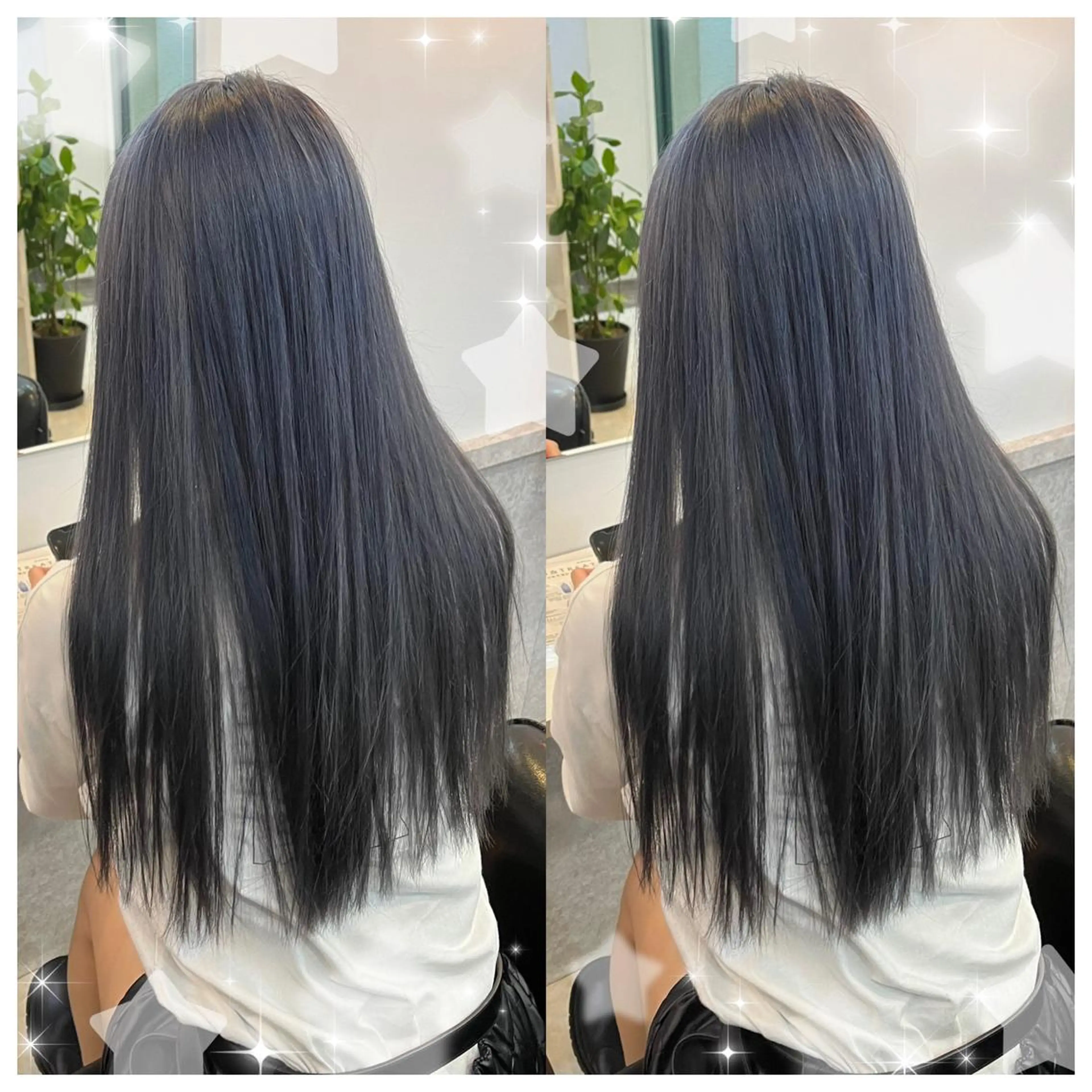 セミロング カラー シールエクステ バレイヤージュ 黒髪 ブリーチ ブルーカラー セキグチ💞 lilaのマツエク・マツパデザイン