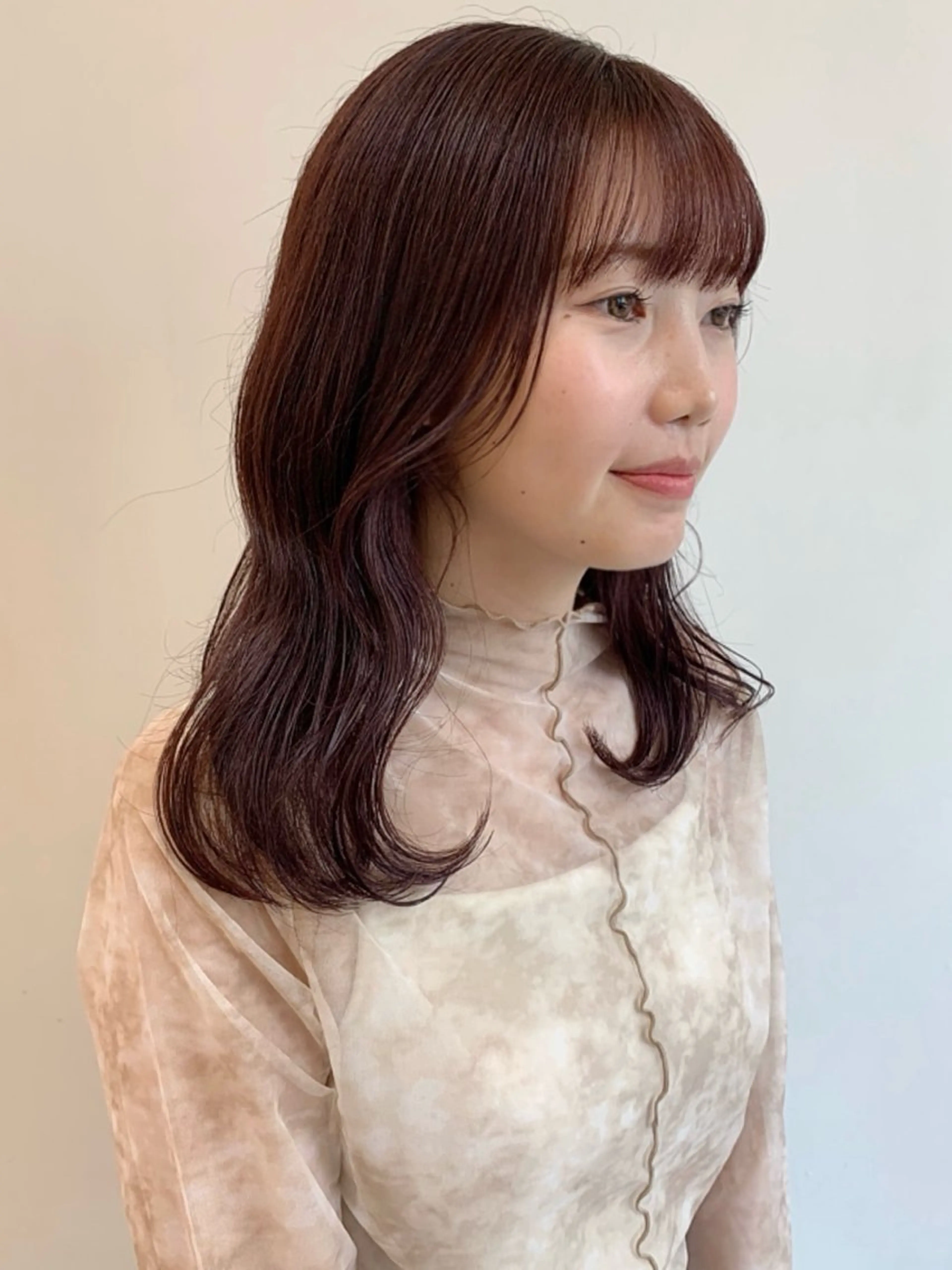 セミロング カラー カット moeka レイヤー /艶カラー/韓国のヘアスタイル