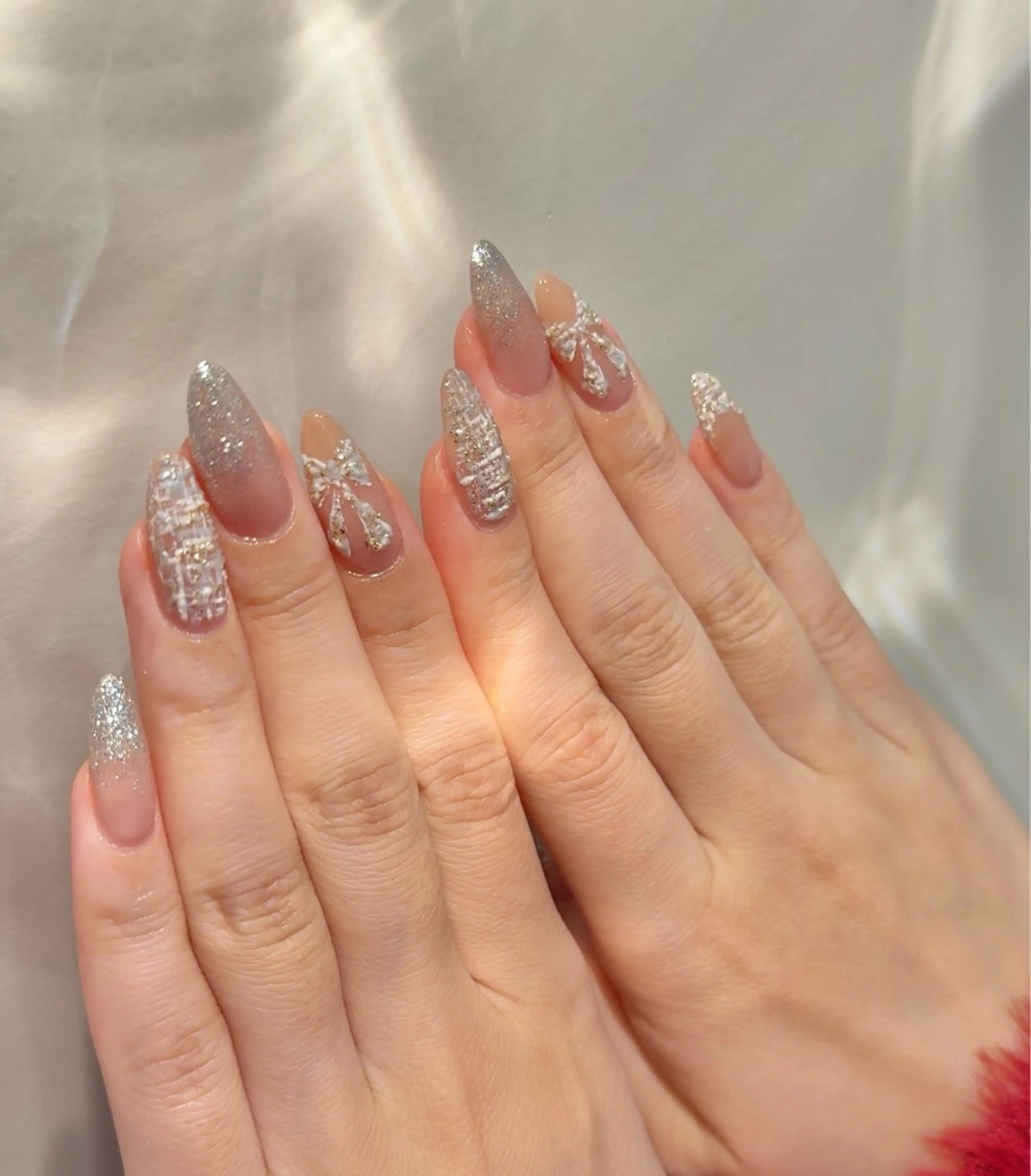 ネイル 水色 ツイードネイル ハンドネイル nail  LATTE所属・nail Latteのネイルデザイン